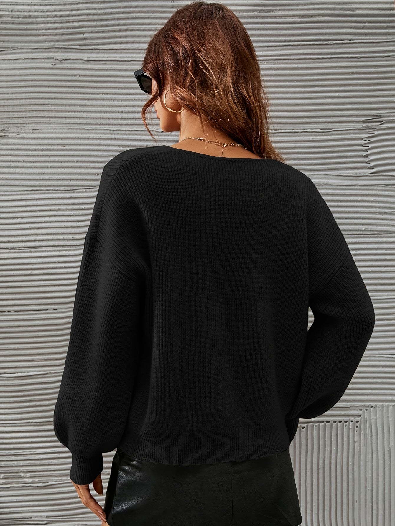 French Chic Sweater Light Green High Stretch V-Neck Drop Shoulder Sweater - Chic French Casual Acrylic Knit,