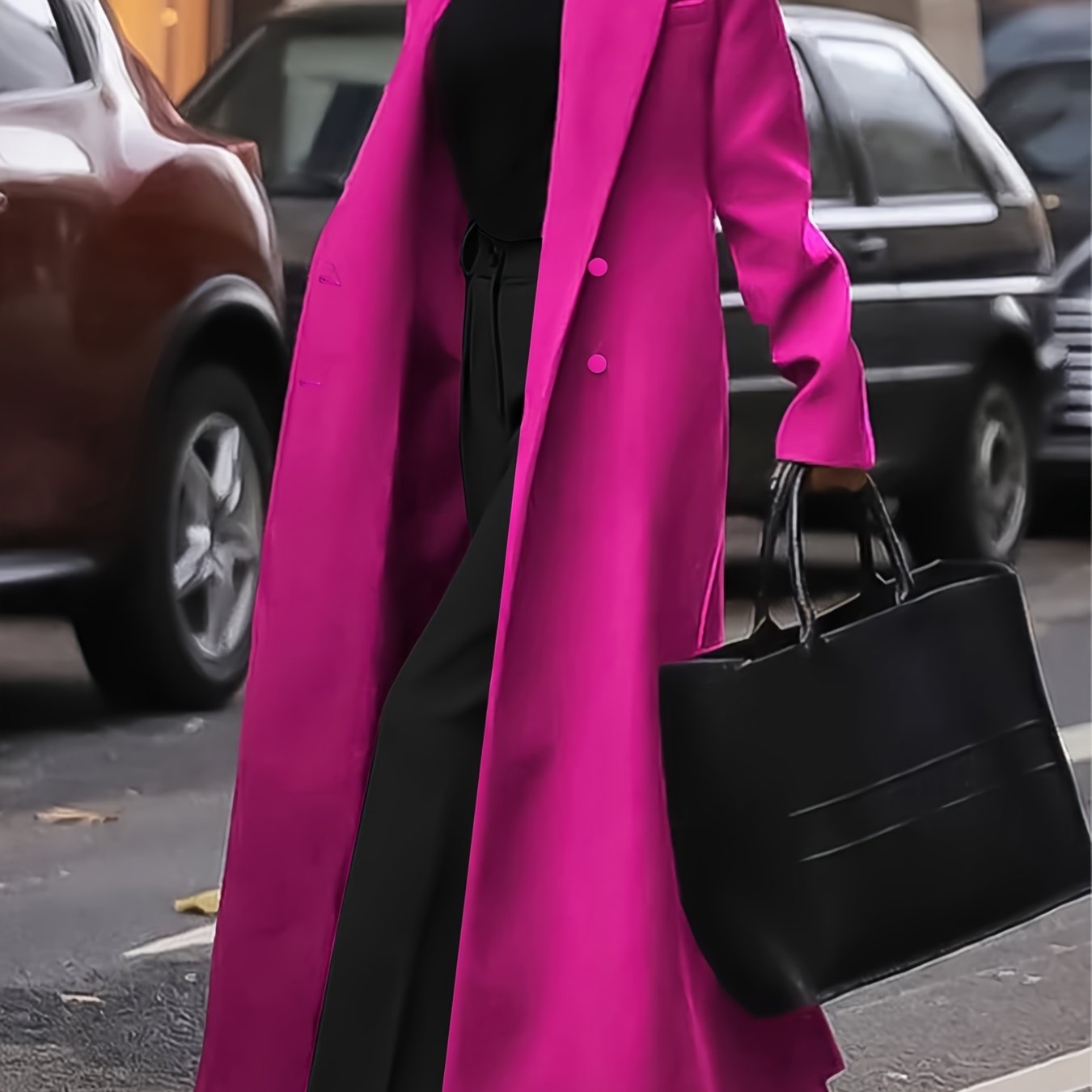Women'S Elegant Solid Color Mid-Length Trench Coat - Lightweight, Button-Up, Long Sleeve Outerwear for Spring & Fall,