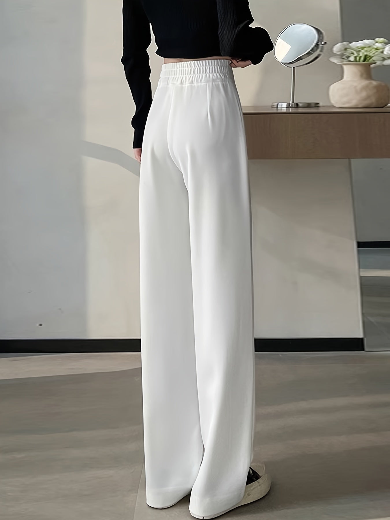 High-Waisted Wide-Leg Pants Women's High-Waisted Wide-Leg Pants - Black Cool & Breathable Fabric, Relaxed Fit All-Season Trousers for Casual & Formal Wear,