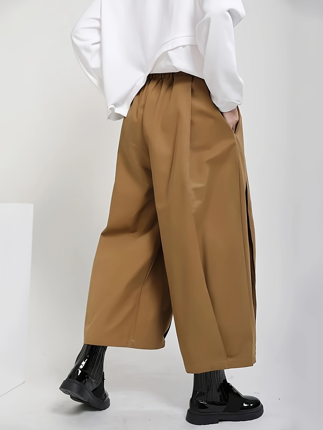 Women'S Stylish Black Wide-Leg Casual Pants - High-Waisted, Button- Front, Polyester Blend, Machine Washable, Perfect for Spring\u002FSummer\u002FFall,