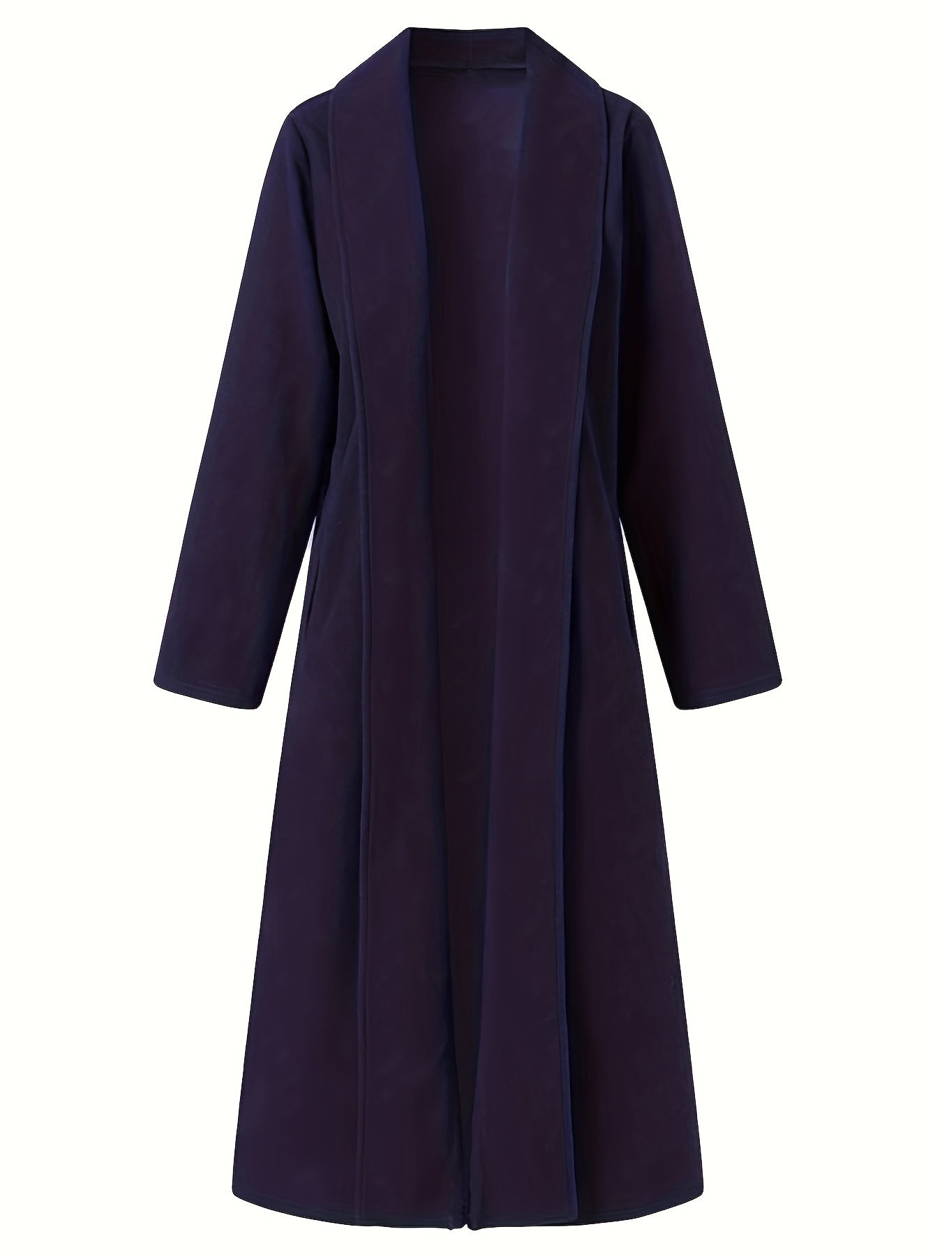 Women'S Plus Size Long Trench Coat - Casual Lapel Collar, Solid Color, Non-Stretch Fabric, Ideal for Spring\u002FFall,