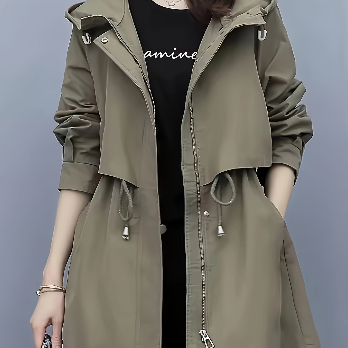 Elegant Trench Coat Polyester Women's Elegant Long Sleeve Trench Coat | Solid Color, Casual Style, Zipper Pockets,