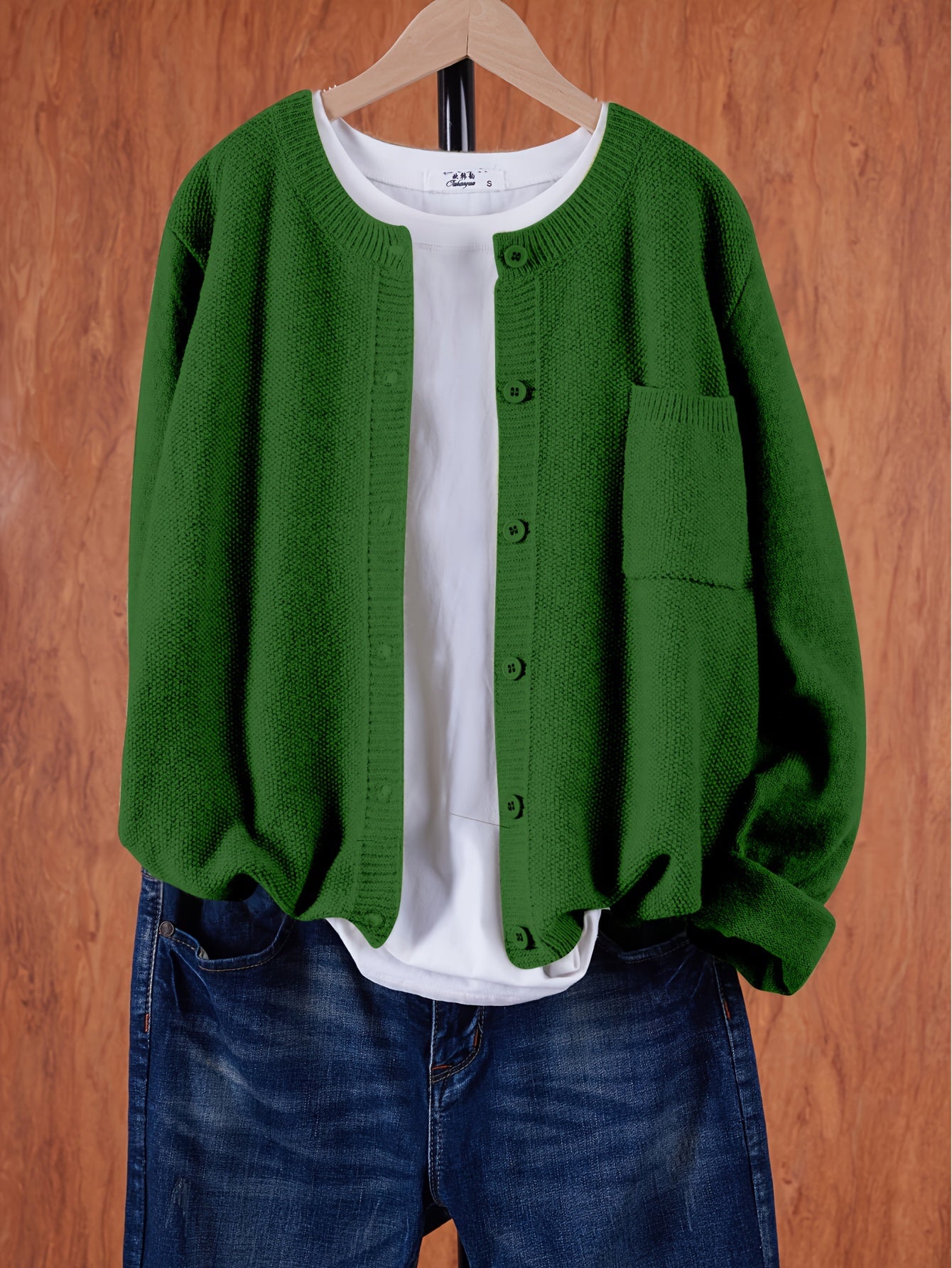 Women's Casual Button-Up Cardigan - Soft Stretchy Long Sleeve with Pockets, Solid Brown for Spring\u002FFall, Lightweight and Comfortable Casual Attire,