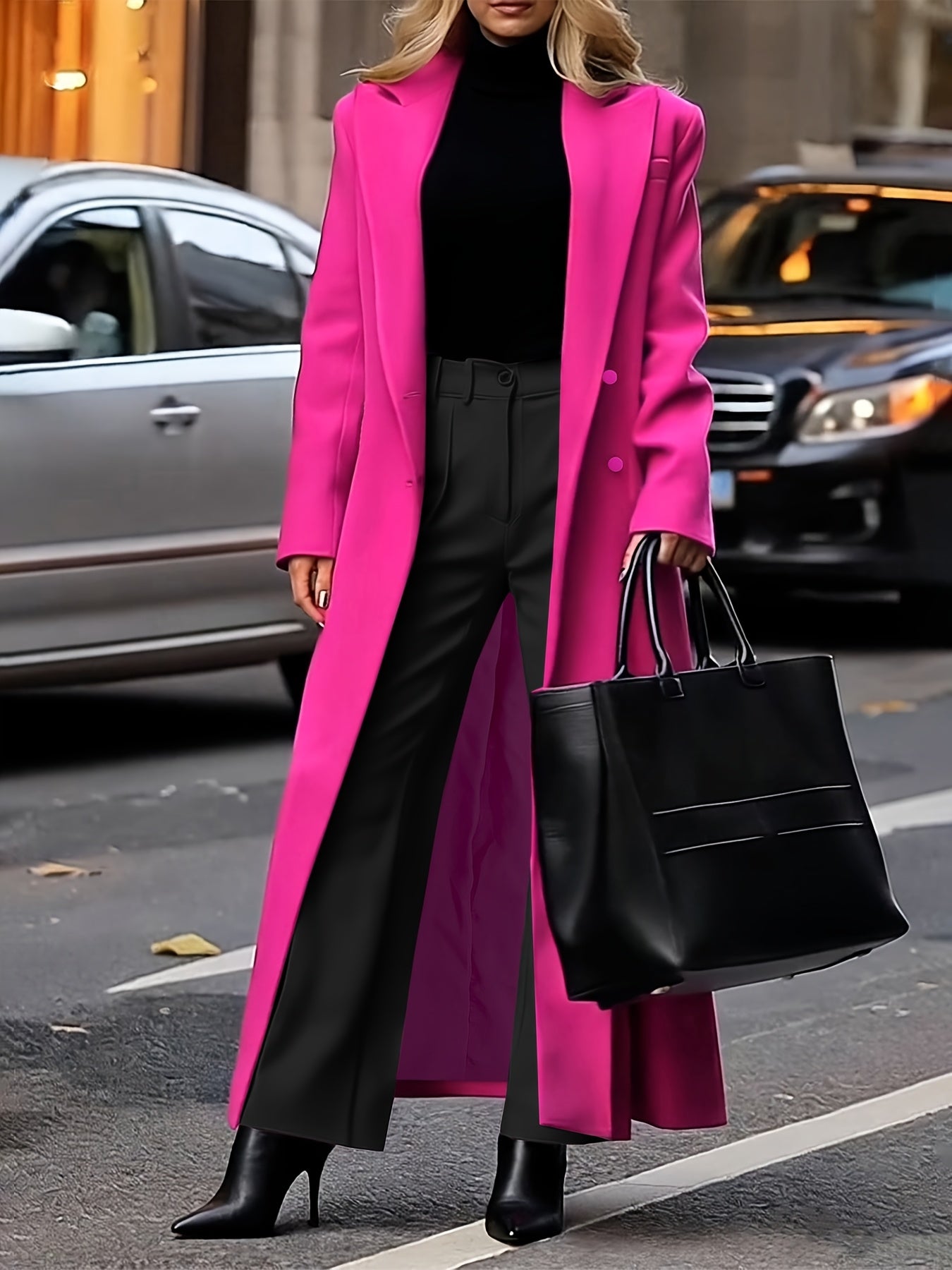 Women'S Elegant Solid Color Mid-Length Trench Coat - Lightweight, Button-Up, Long Sleeve Outerwear for Spring & Fall,