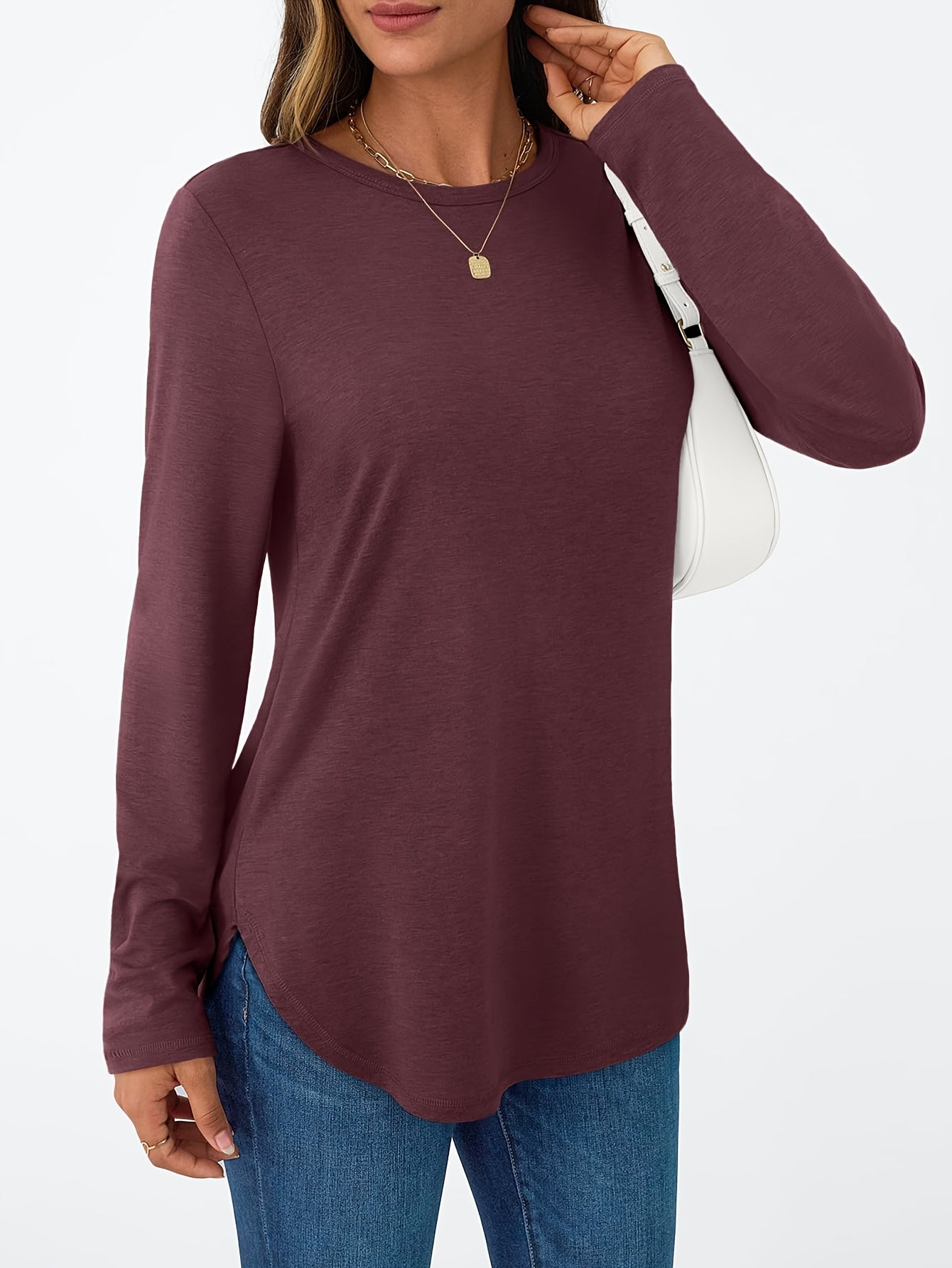 Women's Long Sleeve Round Neck Shirt Cute Casual Basic T