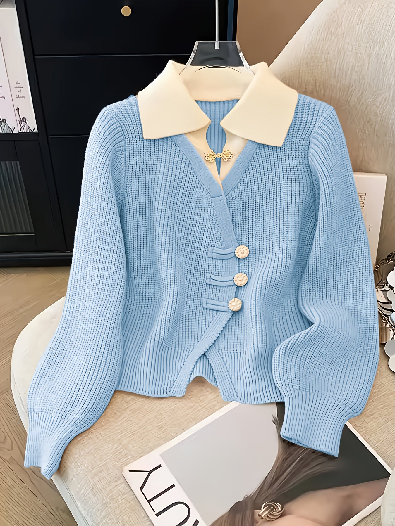 Women'S Elegant Beige Cardigan with Ribbed Detail - Light Luxury, Warm & Stylish Open Sweater for Fall and Winter,