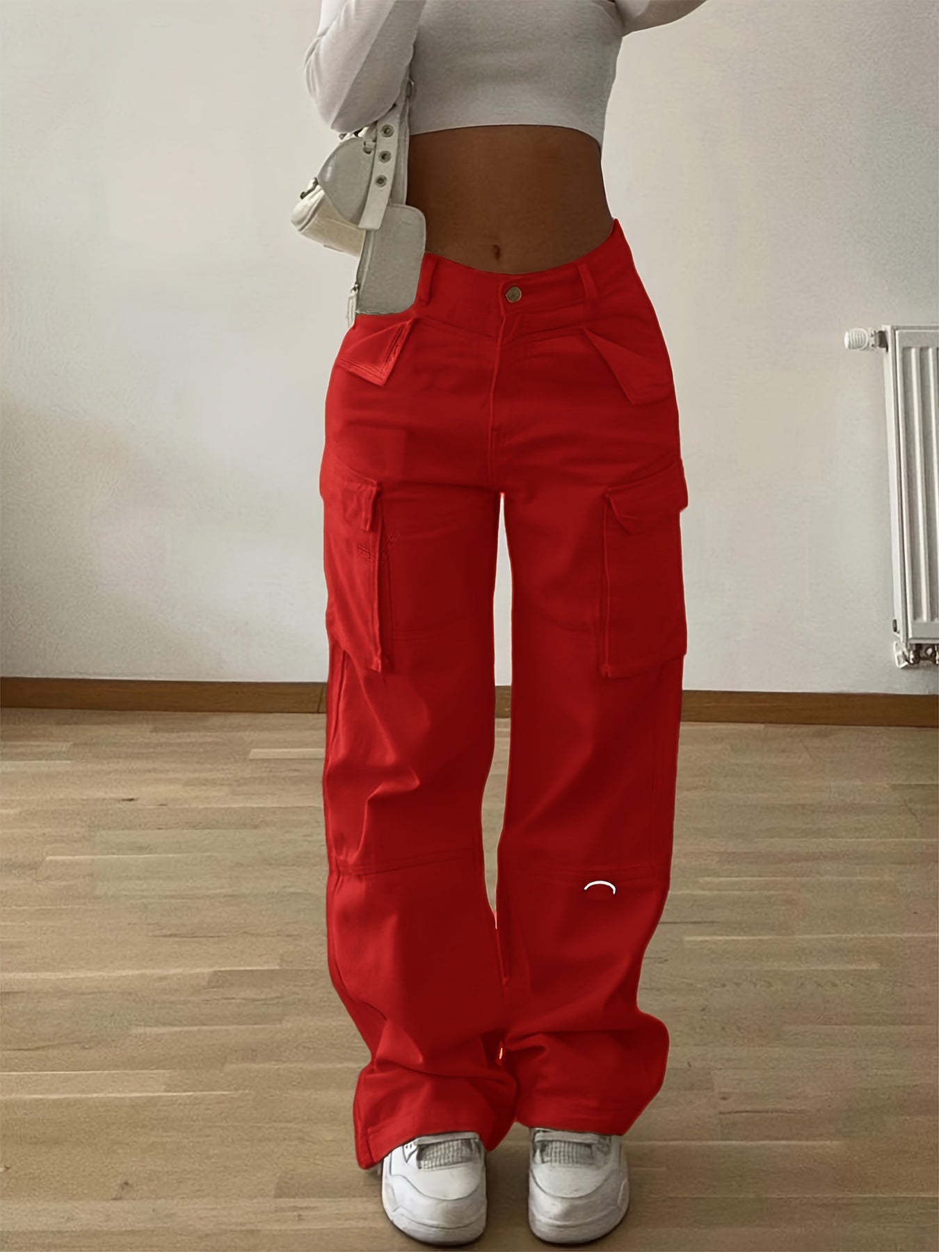 Women's Non-Stretch Cargo Pants with Multiple Utility Pockets - Structured Fit Work Pants for Everyday & Professional Outfits, Pink,