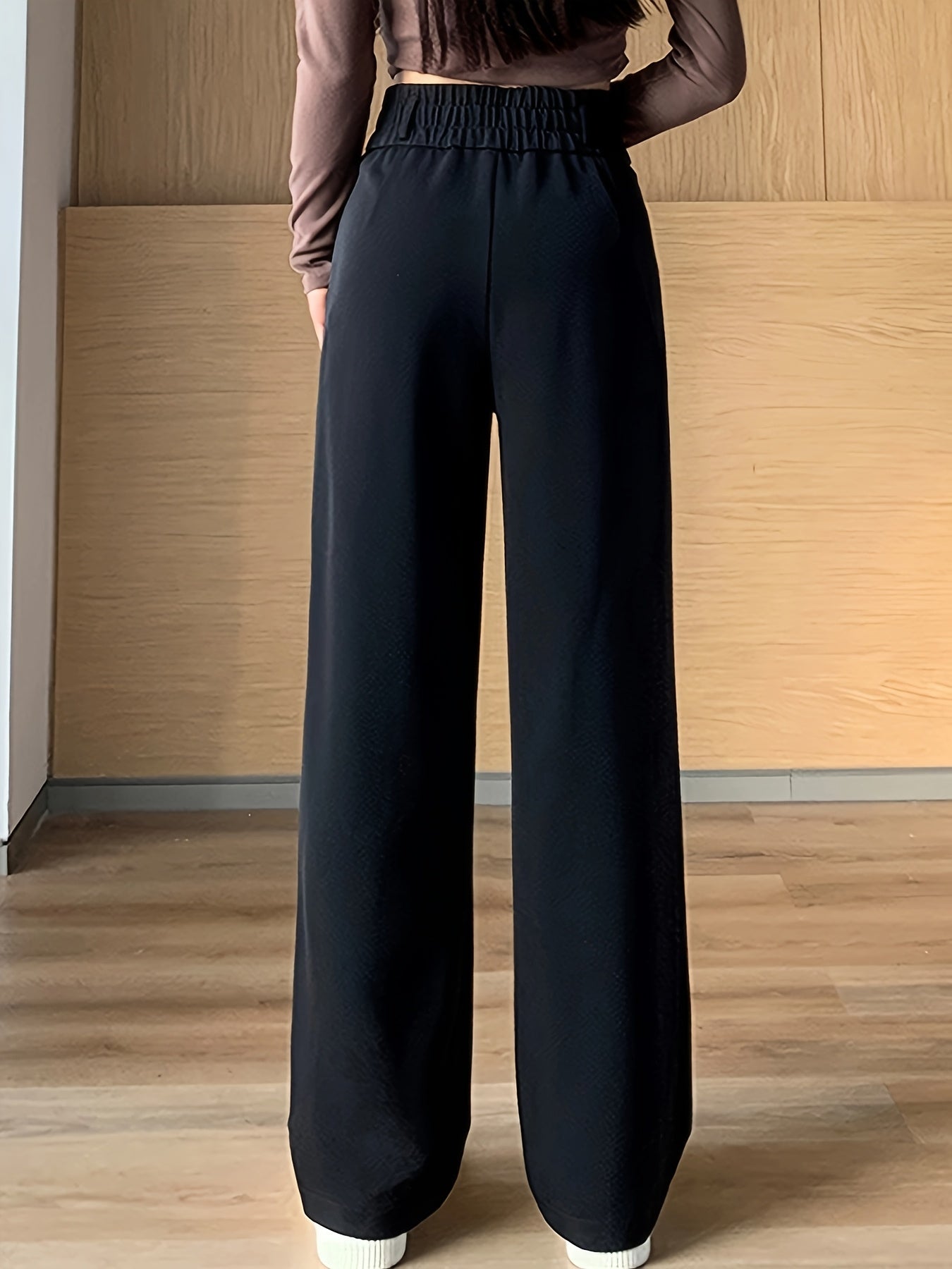 High-Waisted Wide-Leg Pants Women's High-Waisted Wide-Leg Pants - Black Cool & Breathable Fabric, Relaxed Fit All-Season Trousers for Casual & Formal Wear,