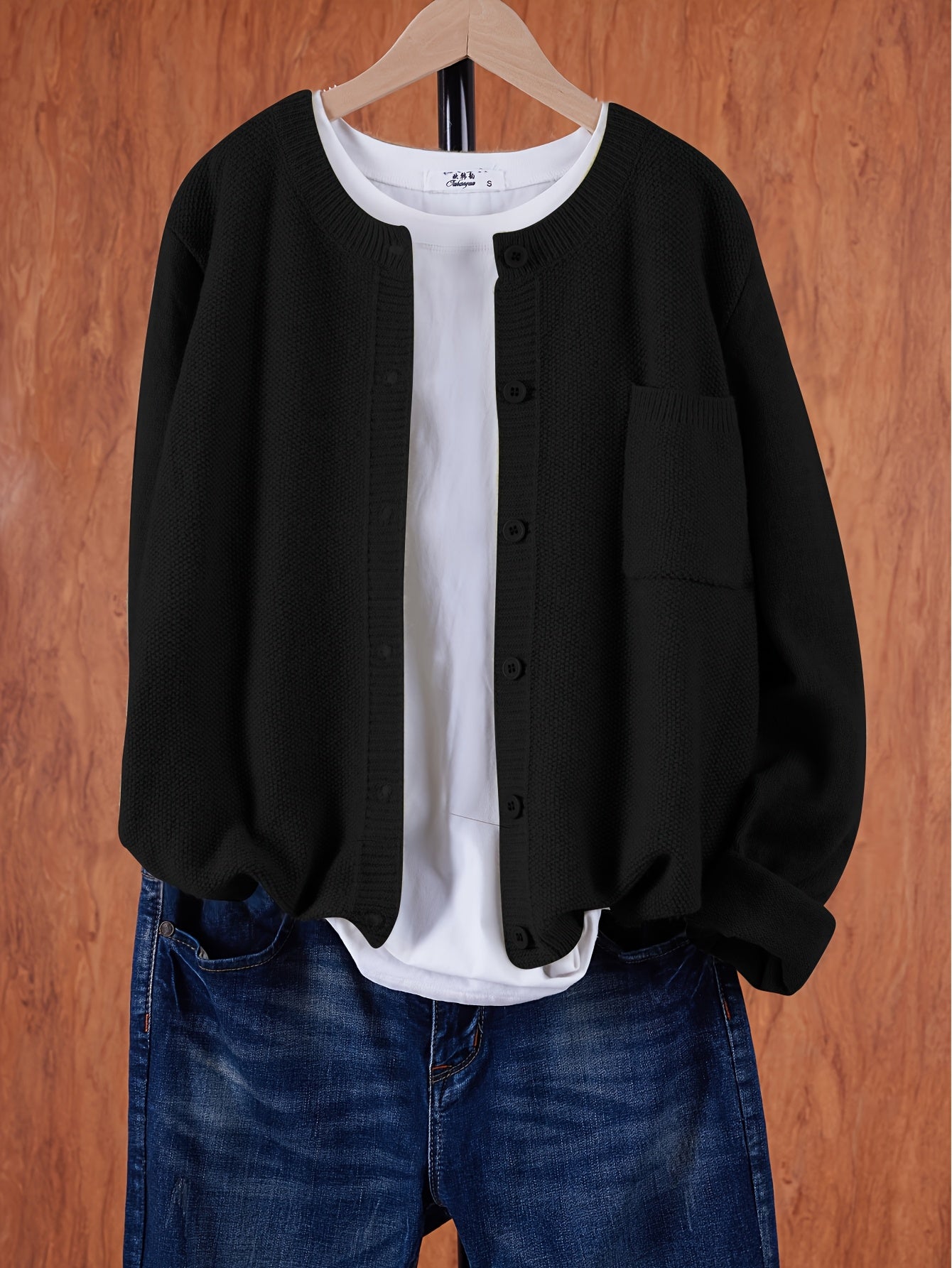 Women's Casual Button-Up Cardigan - Soft Stretchy Long Sleeve with Pockets, Solid Brown for Spring\u002FFall, Lightweight and Comfortable Casual Attire,