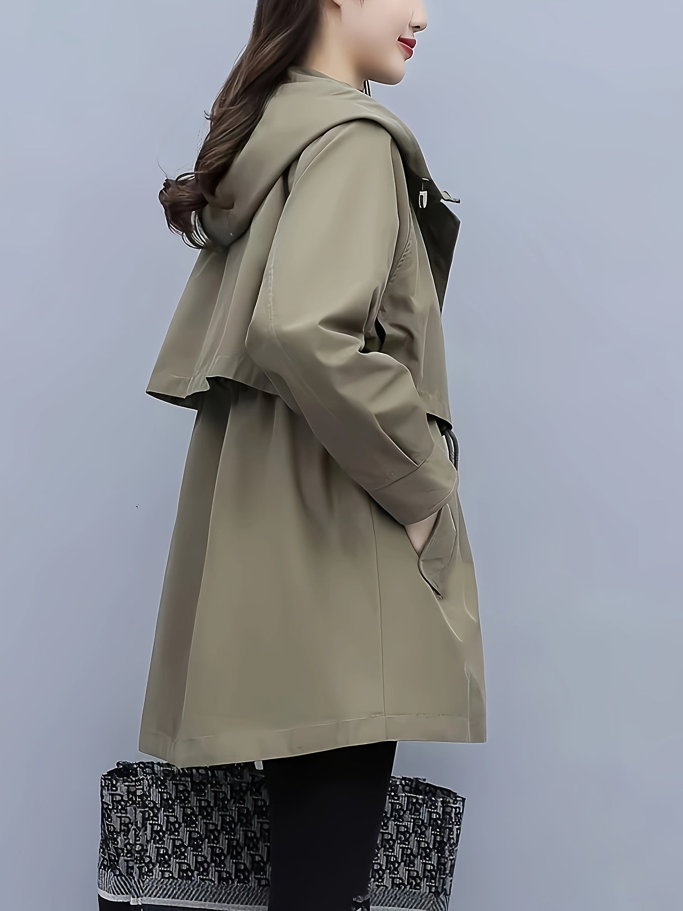 Elegant Trench Coat Polyester Women's Elegant Long Sleeve Trench Coat | Solid Color, Casual Style, Zipper Pockets,