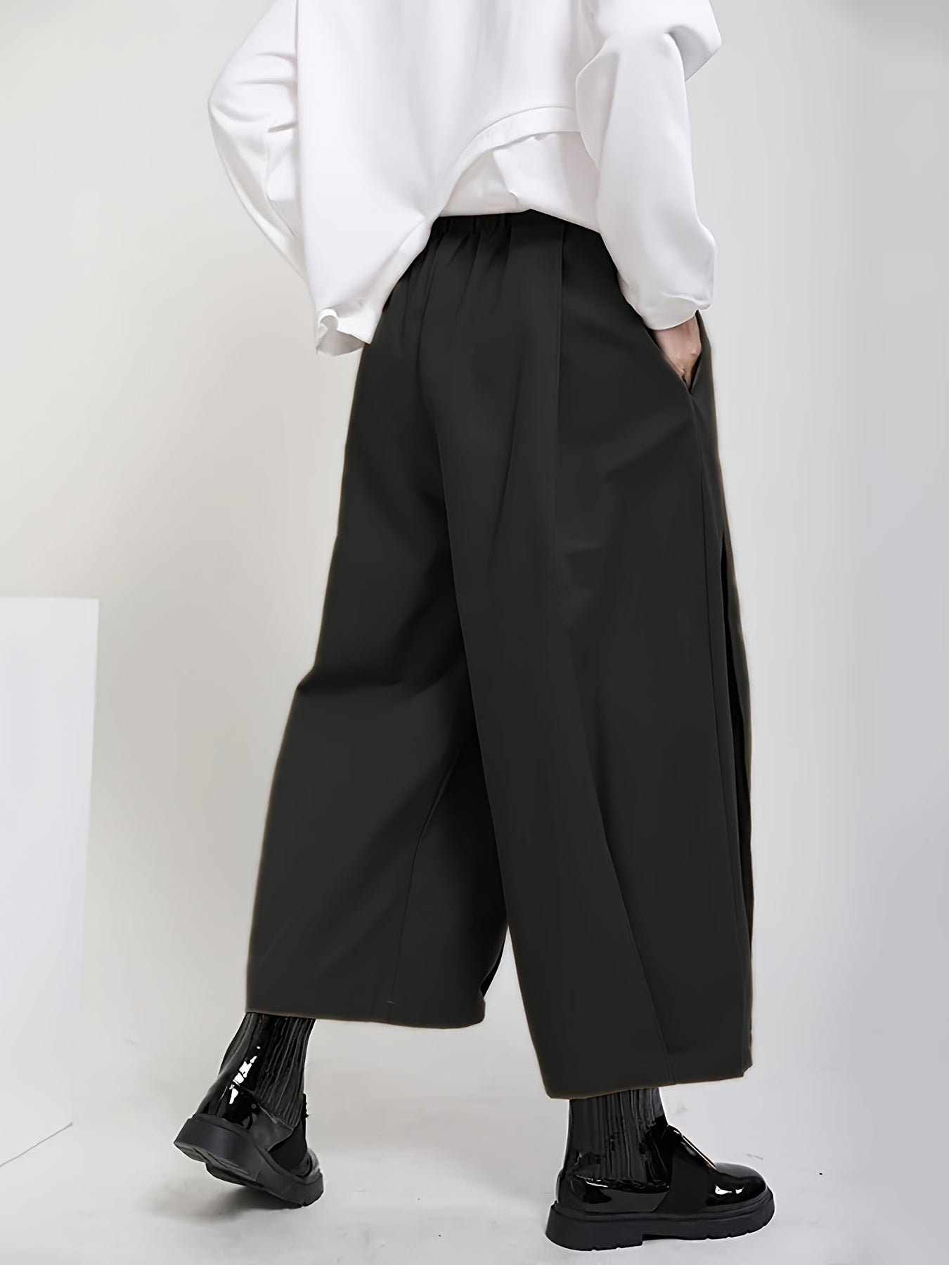 Women'S Stylish Black Wide-Leg Casual Pants - High-Waisted, Button- Front, Polyester Blend, Machine Washable, Perfect for Spring\u002FSummer\u002FFall,