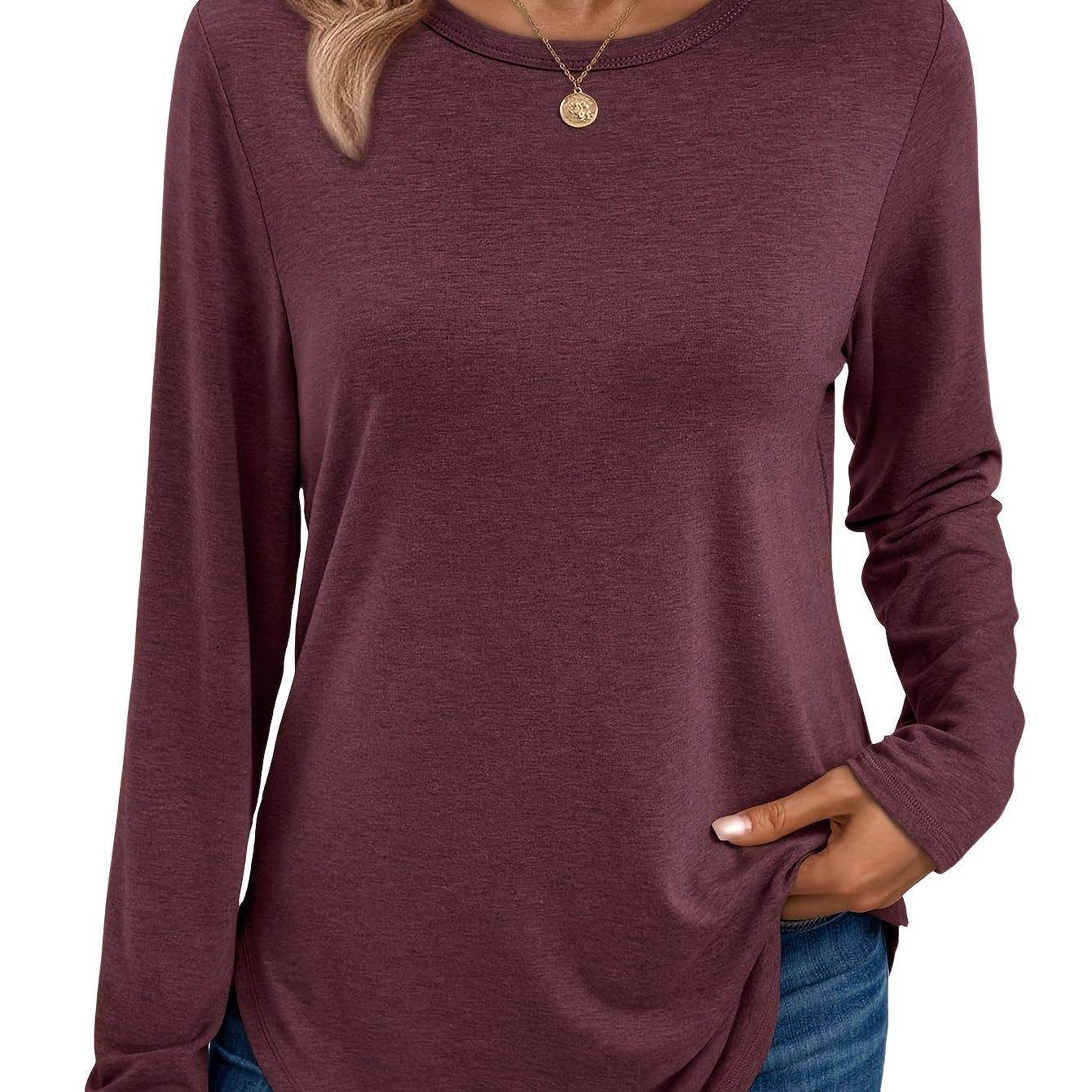 Women's Long Sleeve Round Neck Shirt Cute Casual Basic T