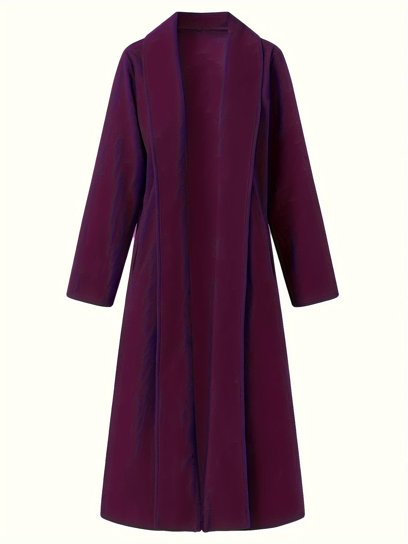 Women'S Plus Size Long Trench Coat - Casual Lapel Collar, Solid Color, Non-Stretch Fabric, Ideal for Spring\u002FFall,