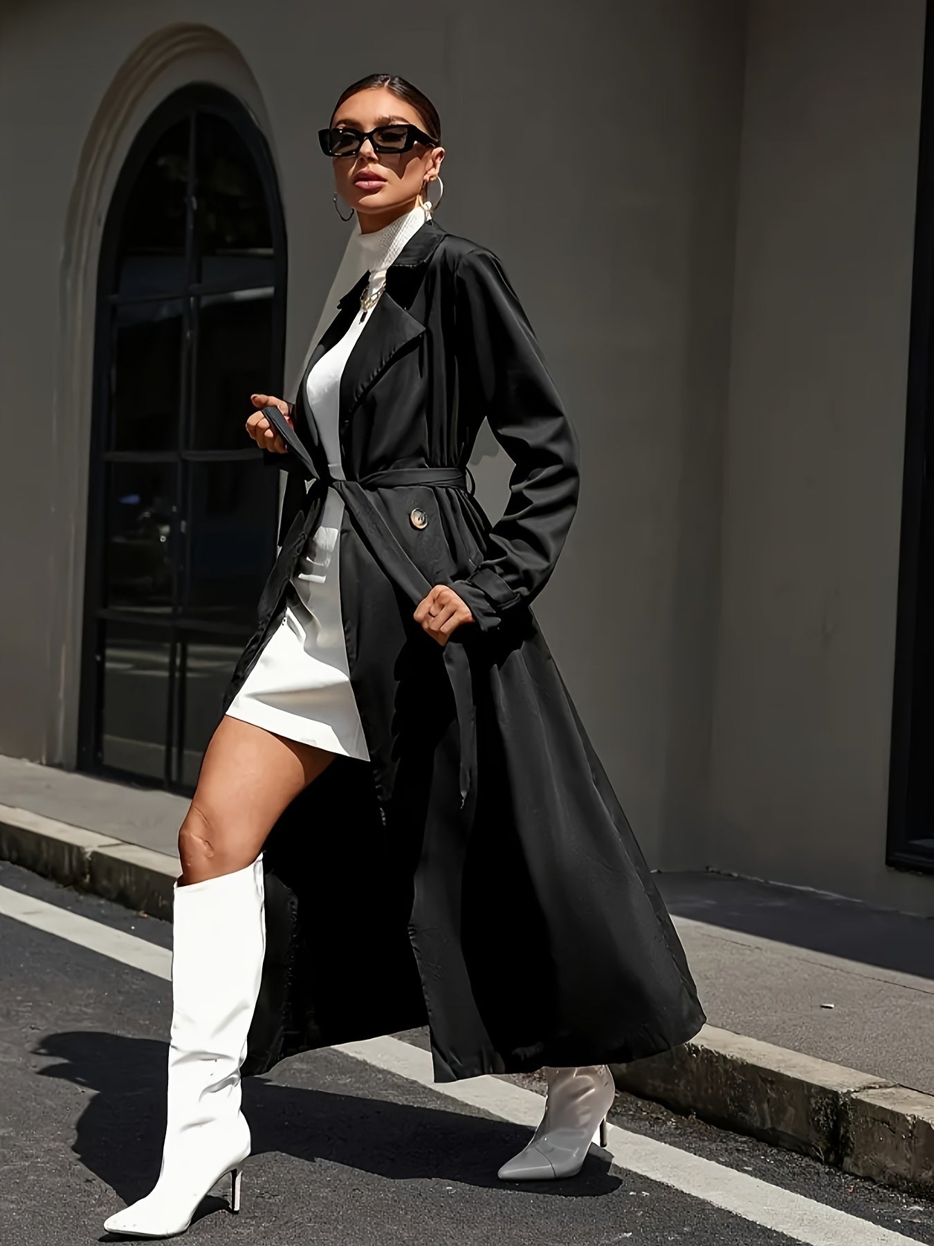 New Arrival Long Coat New Arrival Women's Autumn-Winter European & American Style Long Coat | Solid Color, Versatile Classic Single-Breasted Waist Belted Double