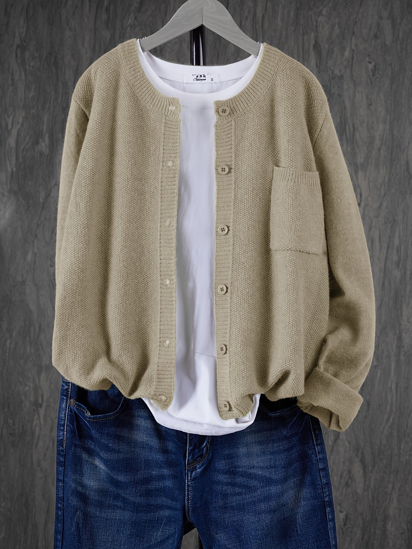 Women's Casual Button-Up Cardigan - Soft Stretchy Long Sleeve with Pockets, Solid Brown for Spring\u002FFall, Lightweight and Comfortable Casual Attire,