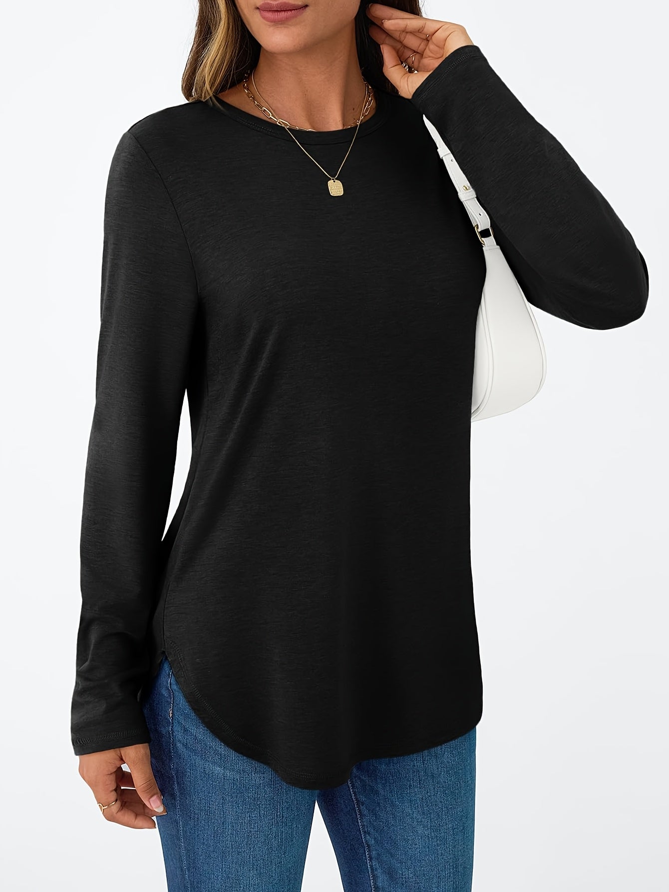 Women's Long Sleeve Round Neck Shirt Cute Casual Basic T
