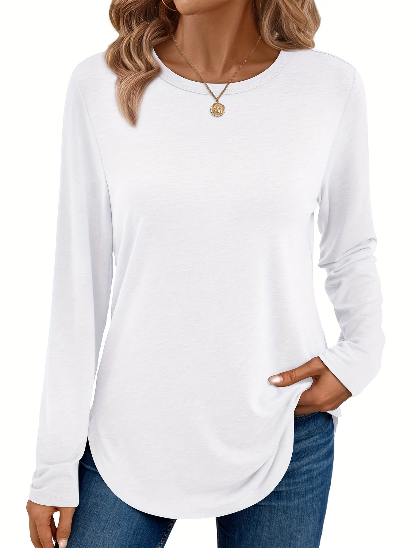Women's Long Sleeve Round Neck Shirt Cute Casual Basic T