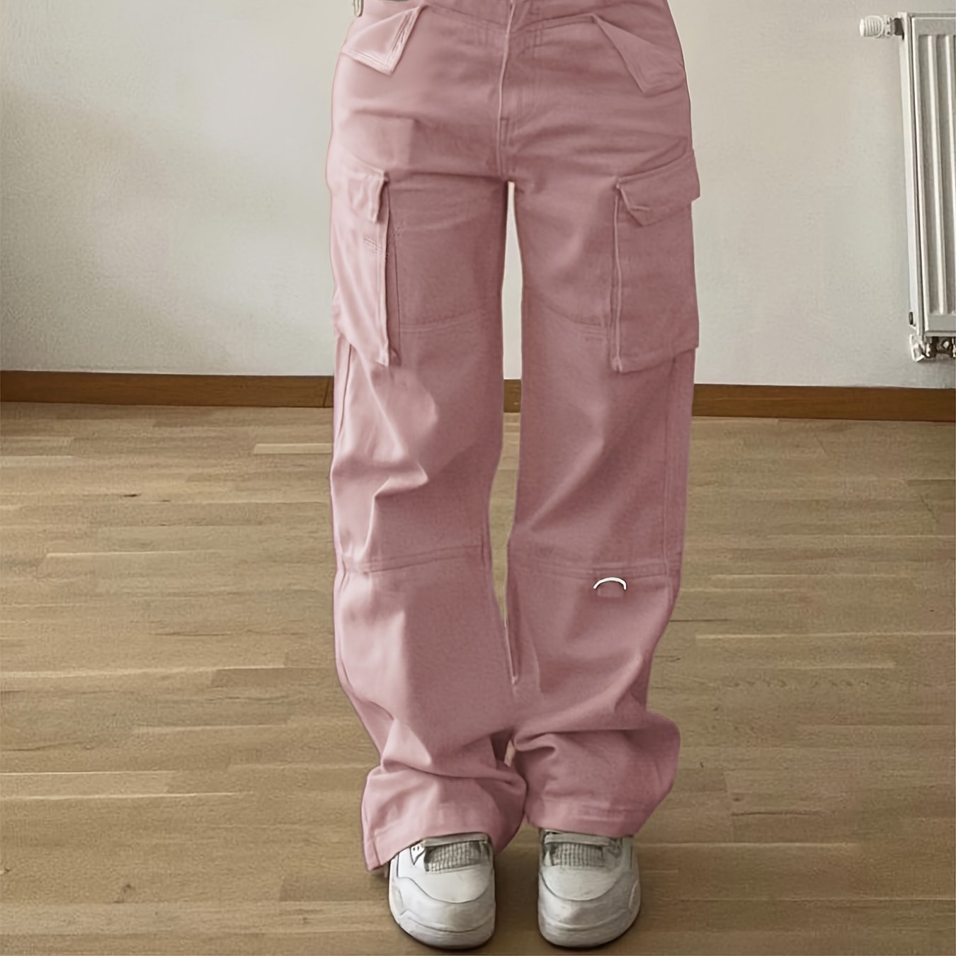 Women's Non-Stretch Cargo Pants with Multiple Utility Pockets - Structured Fit Work Pants for Everyday & Professional Outfits, Pink,