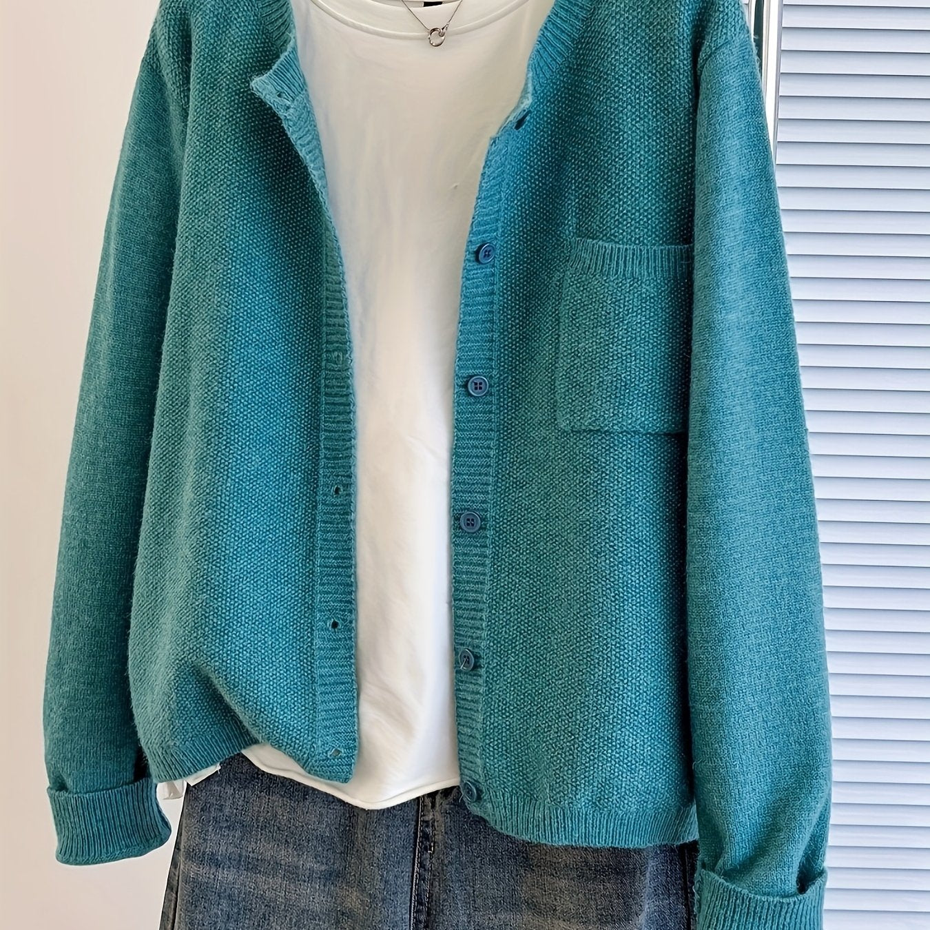 Women's Casual Button-Up Cardigan - Soft Stretchy Long Sleeve with Pockets, Solid Brown for Spring\u002FFall, Lightweight and Comfortable Casual Attire,