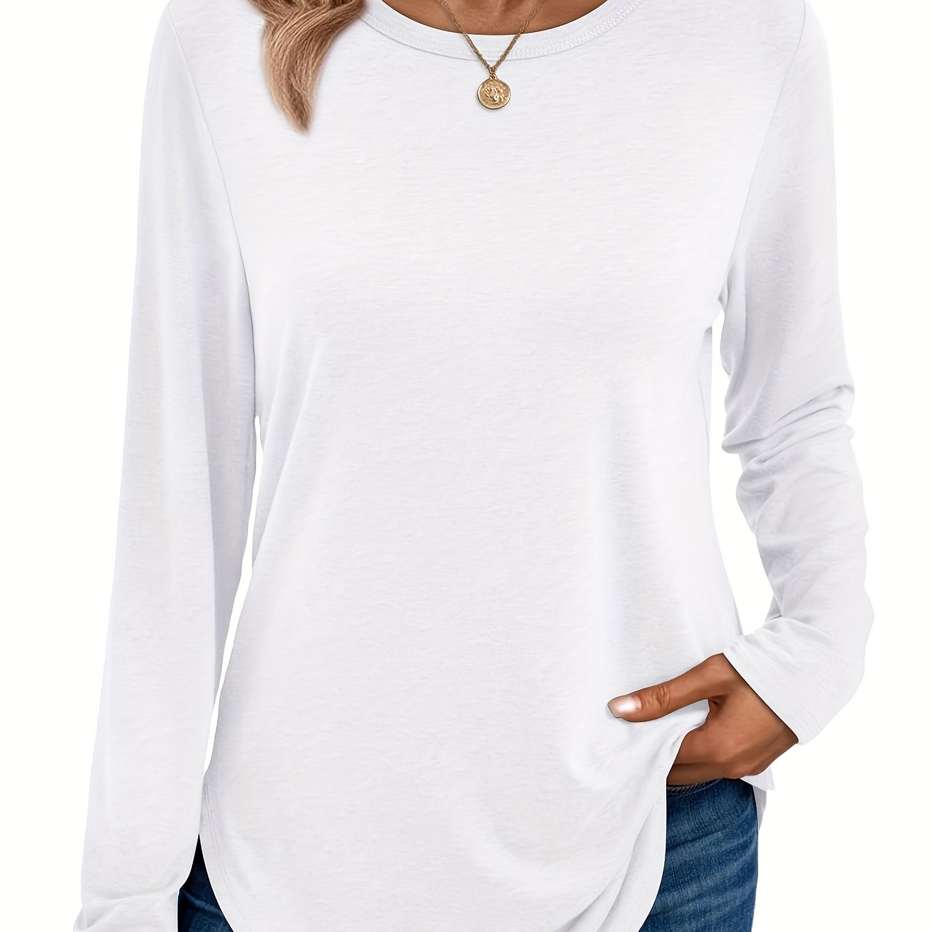 Women's Long Sleeve Round Neck Shirt Cute Casual Basic T