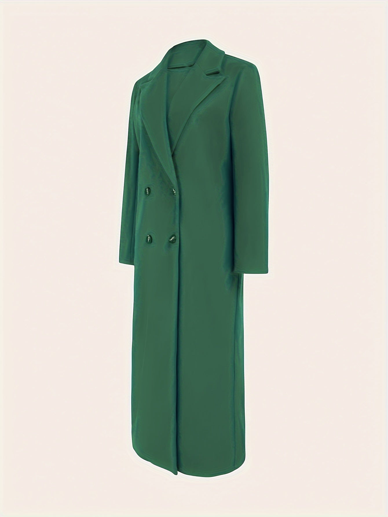 Women's Elegant Green Coat - Long Formal & Professional Outerwear, Machine Washable Winter Trench with Structured H-Silhouette for Office, Parties,