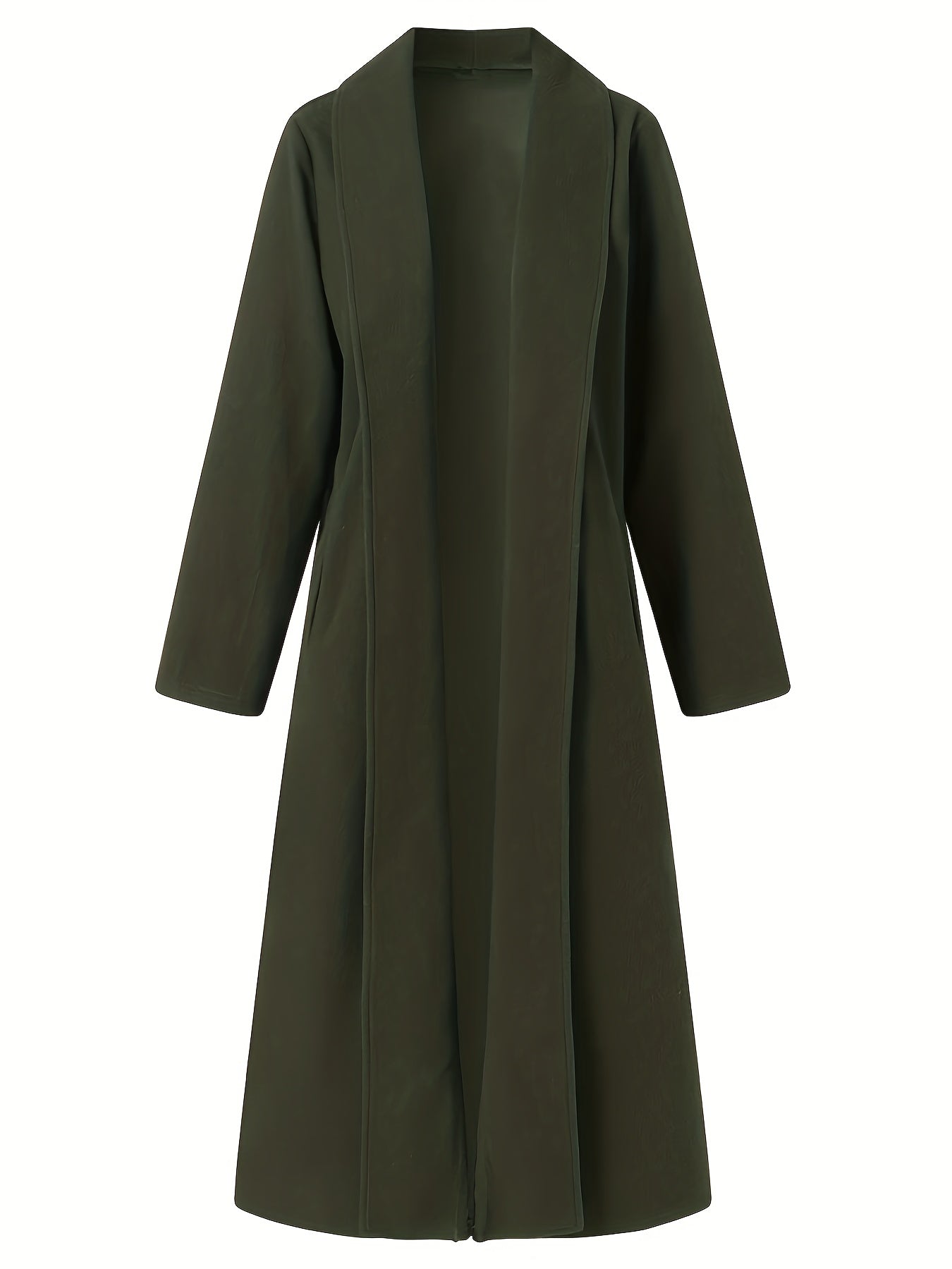 Women'S Plus Size Long Trench Coat - Casual Lapel Collar, Solid Color, Non-Stretch Fabric, Ideal for Spring\u002FFall,