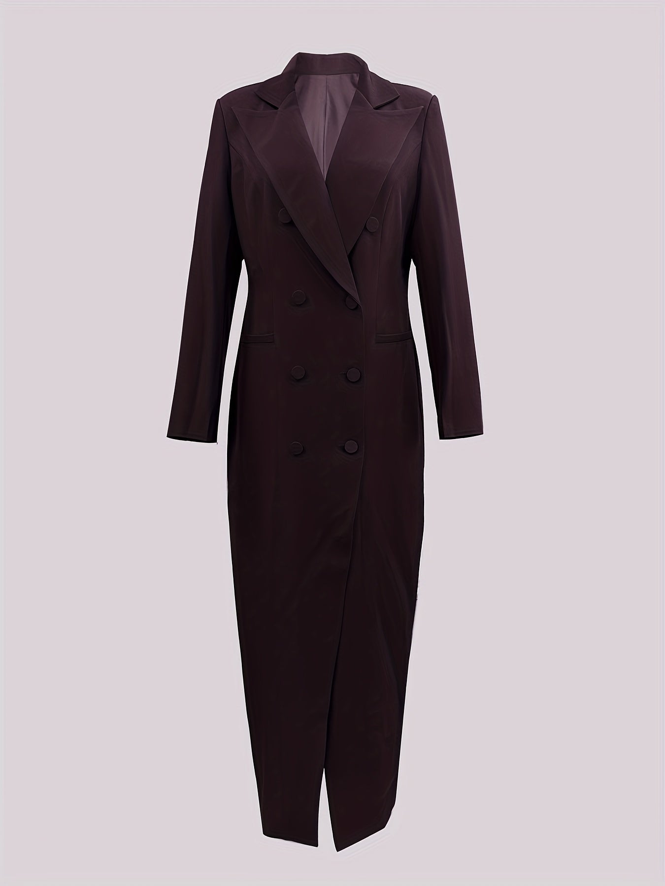 Women'S Elegant Double-Breasted Long Sleeve Trench Coat - Solid Color, Button Details, High-Waisted Design, Perfect for Formal Events,