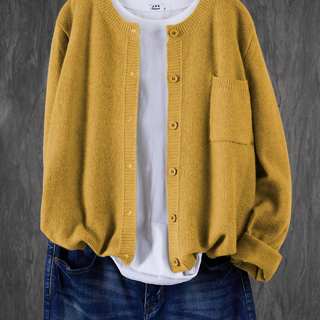 Women's Casual Button-Up Cardigan - Soft Stretchy Long Sleeve with Pockets, Solid Brown for Spring\u002FFall, Lightweight and Comfortable Casual Attire,