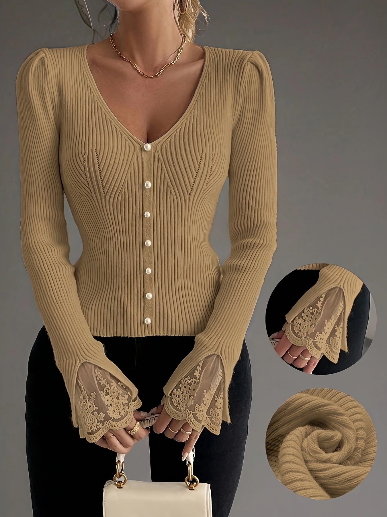 Elegant Pullover Soft & Comfortable Elegant Pink V-Neck Pullover for Women | Long Sleeve, Button-Up Front, Ribbed Texture,