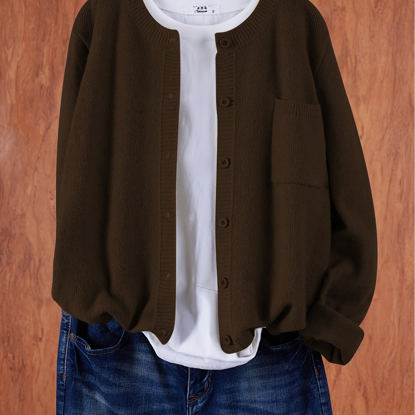 Women's Casual Button-Up Cardigan - Soft Stretchy Long Sleeve with Pockets, Solid Brown for Spring\u002FFall, Lightweight and Comfortable Casual Attire,