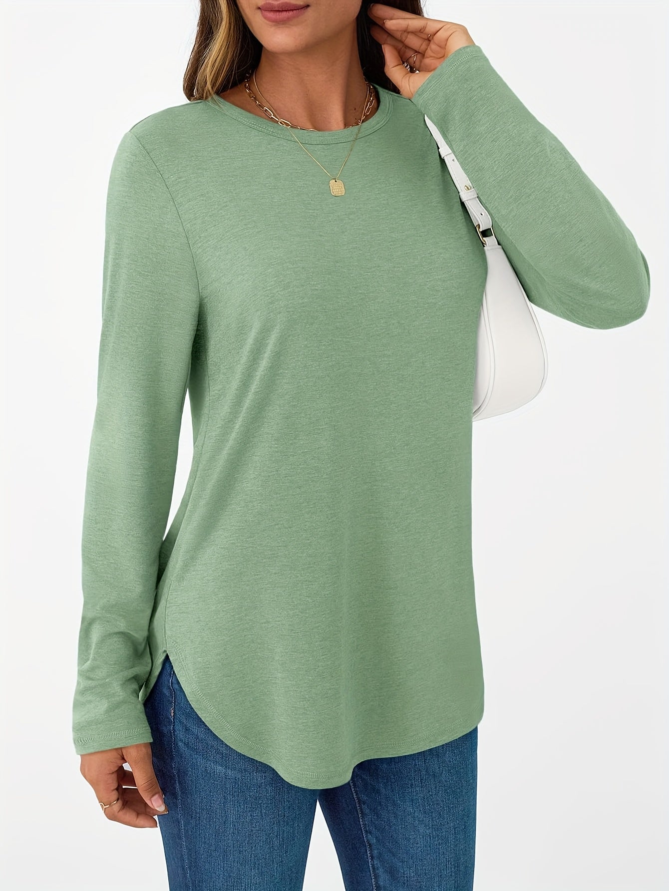 Women's Long Sleeve Round Neck Shirt Cute Casual Basic T