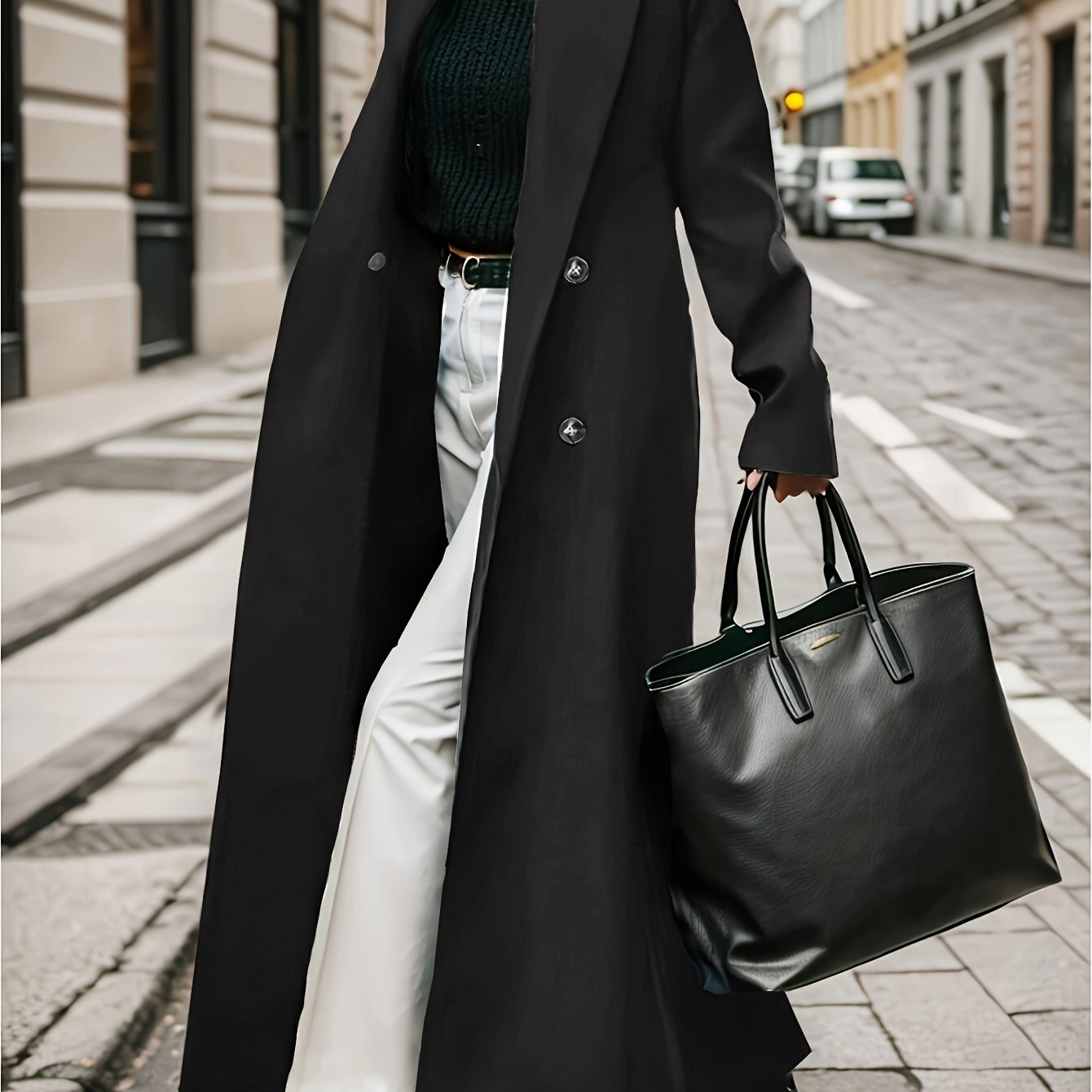 Women's Elegant Green Coat - Long Formal & Professional Outerwear, Machine Washable Winter Trench with Structured H-Silhouette for Office, Parties,