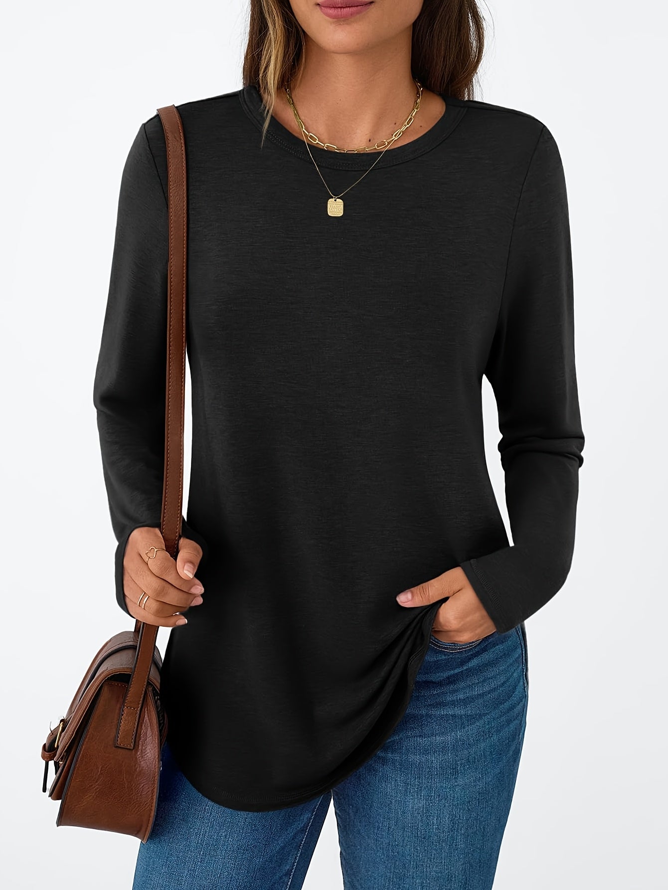 Women's Long Sleeve Round Neck Shirt Cute Casual Basic T