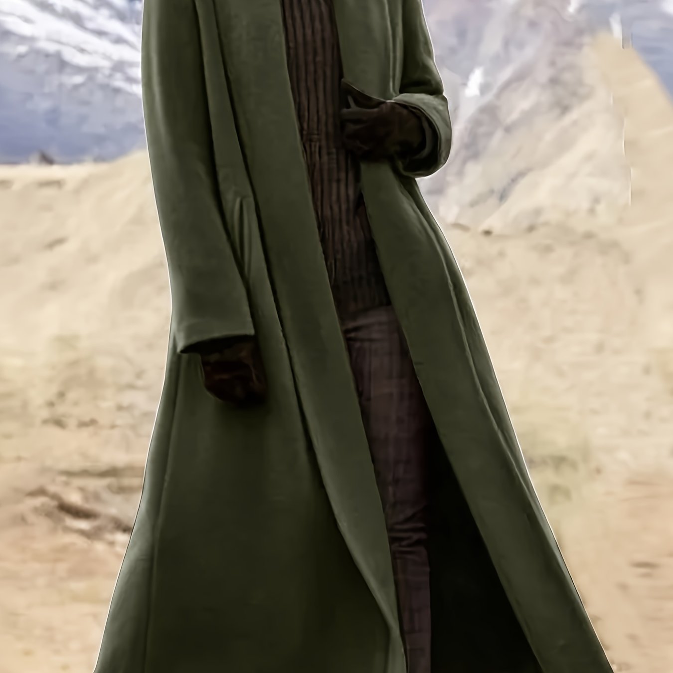 Women'S Plus Size Long Trench Coat - Casual Lapel Collar, Solid Color, Non-Stretch Fabric, Ideal for Spring\u002FFall,