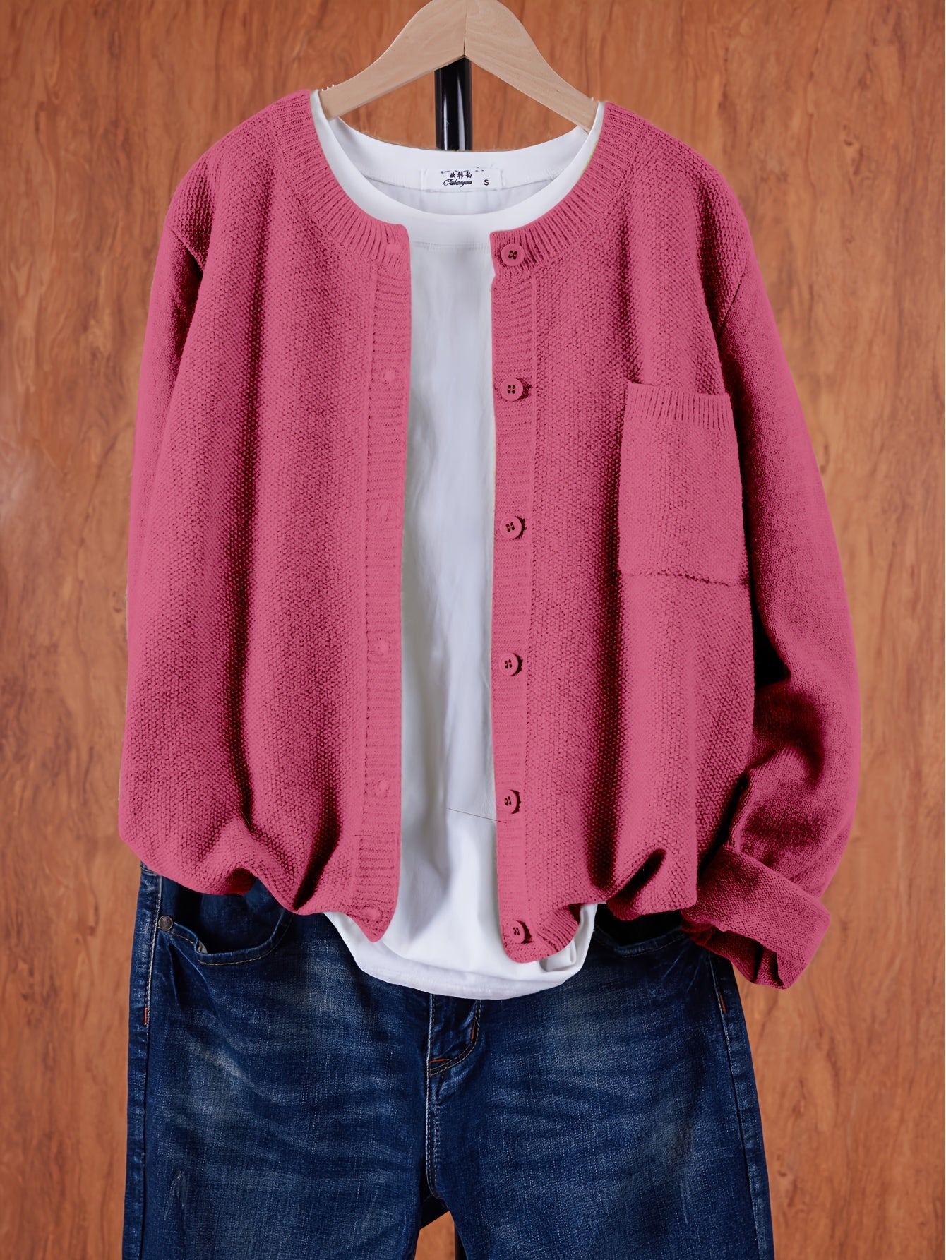 Women's Casual Button-Up Cardigan - Soft Stretchy Long Sleeve with Pockets, Solid Brown for Spring\u002FFall, Lightweight and Comfortable Casual Attire,