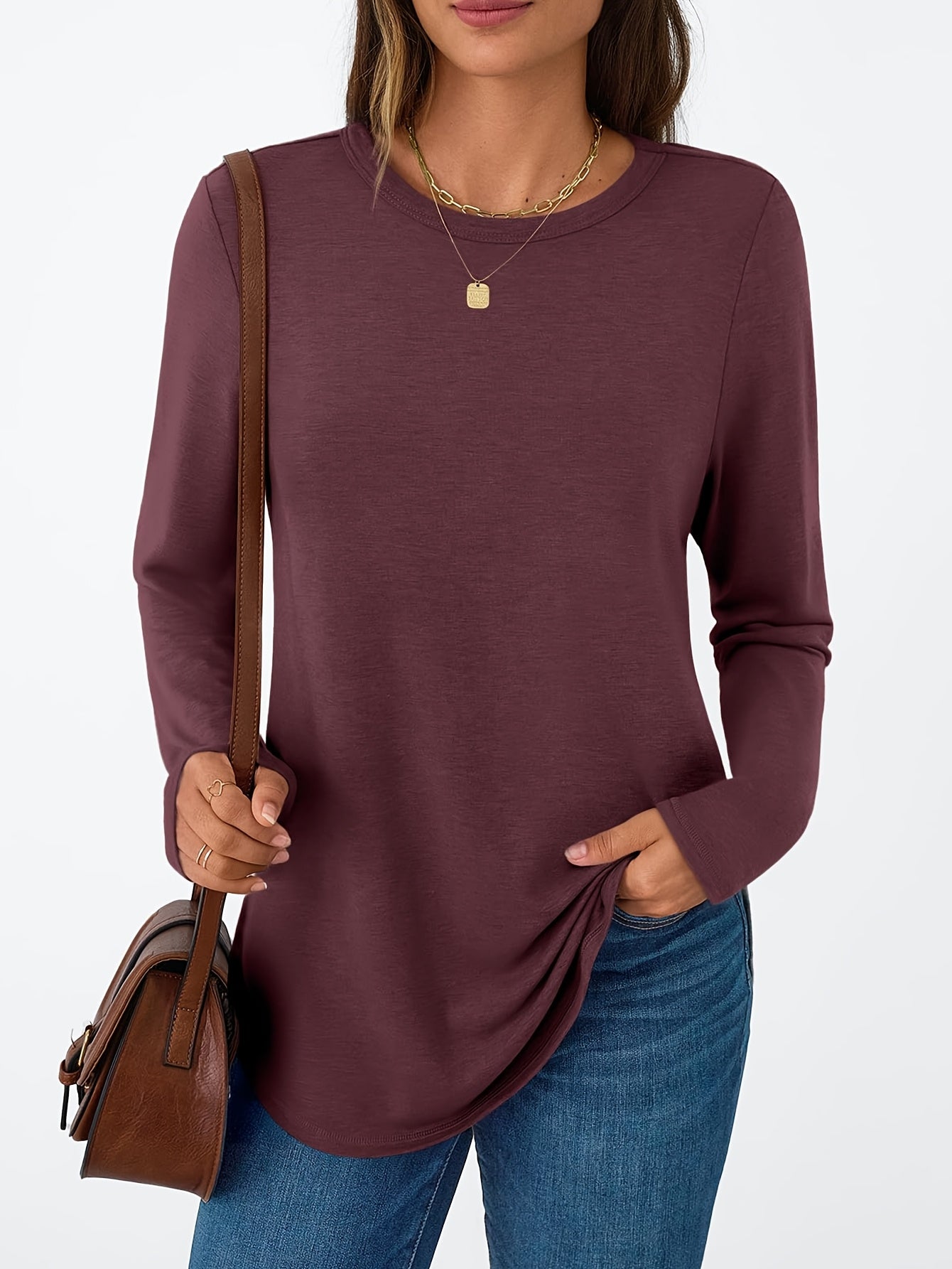 Women's Long Sleeve Round Neck Shirt Cute Casual Basic T