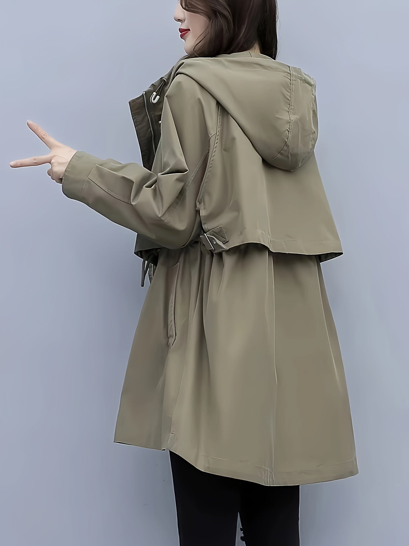 Elegant Trench Coat Polyester Women's Elegant Long Sleeve Trench Coat | Solid Color, Casual Style, Zipper Pockets,