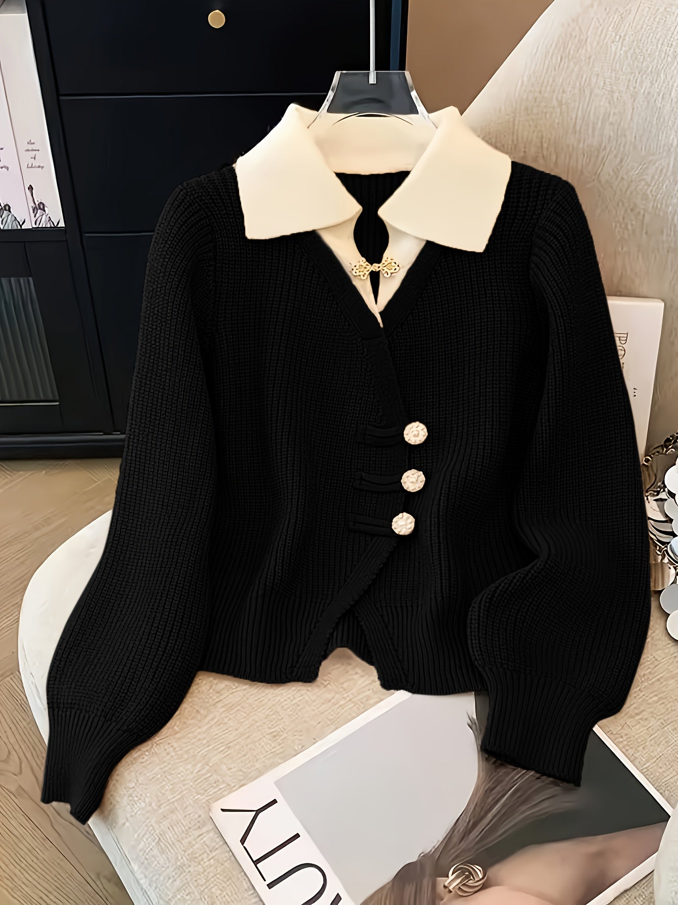 Women'S Elegant Beige Cardigan with Ribbed Detail - Light Luxury, Warm & Stylish Open Sweater for Fall and Winter,