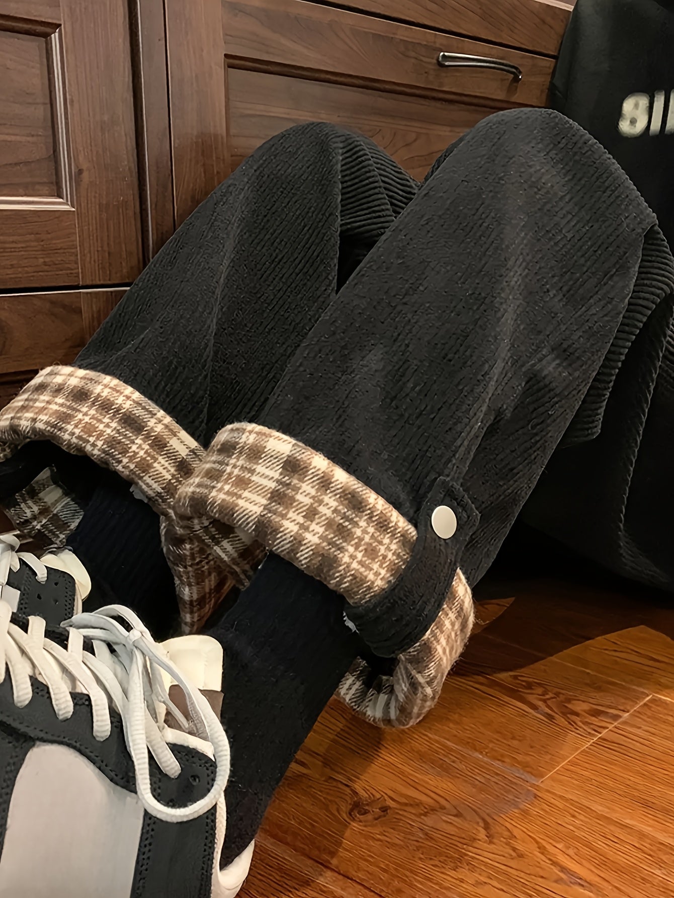 Women's Spring and Autumn Plaid Flared Pants Korean Style Loose Straight Leg