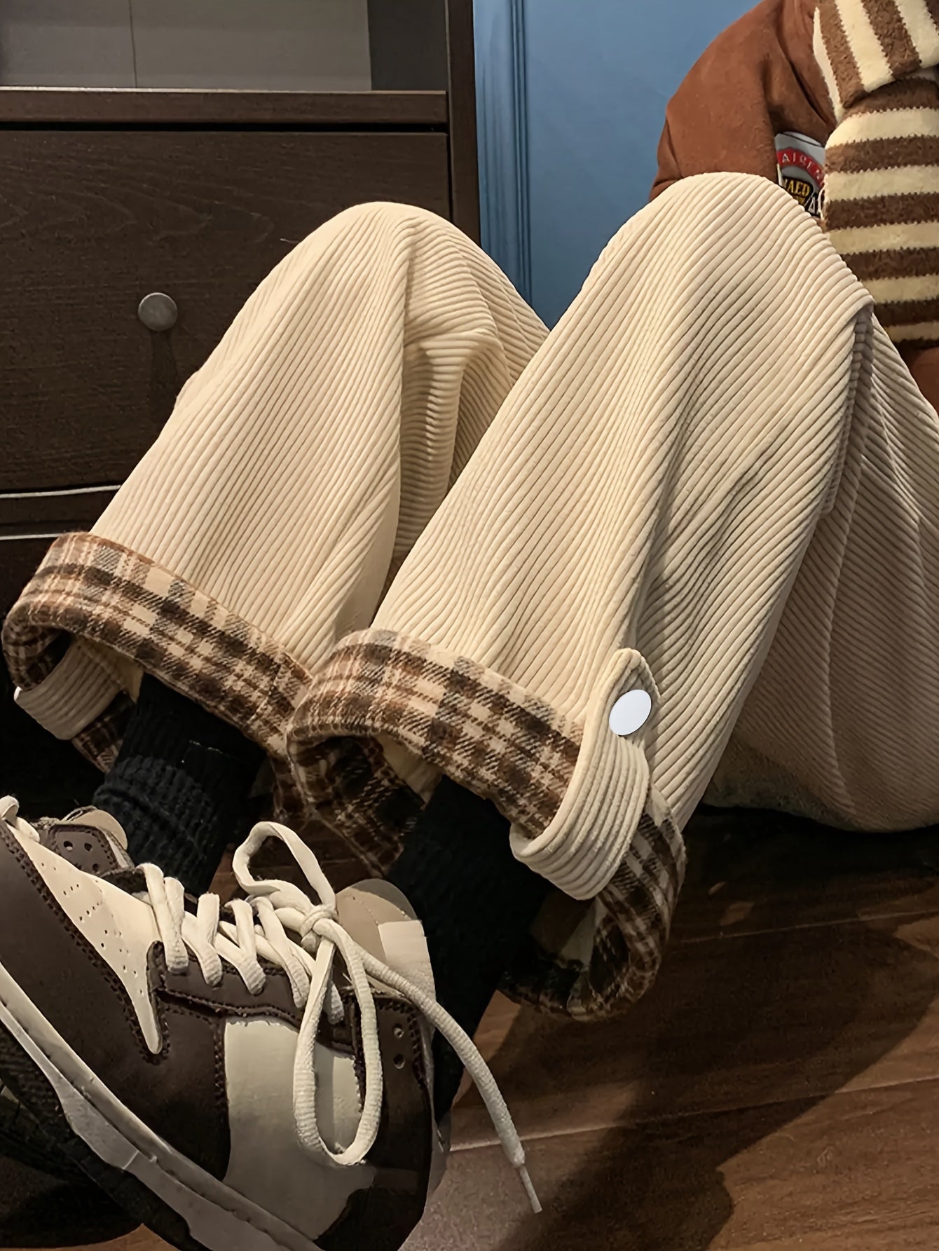 Women's Spring and Autumn Plaid Flared Pants Korean Style Loose Straight Leg