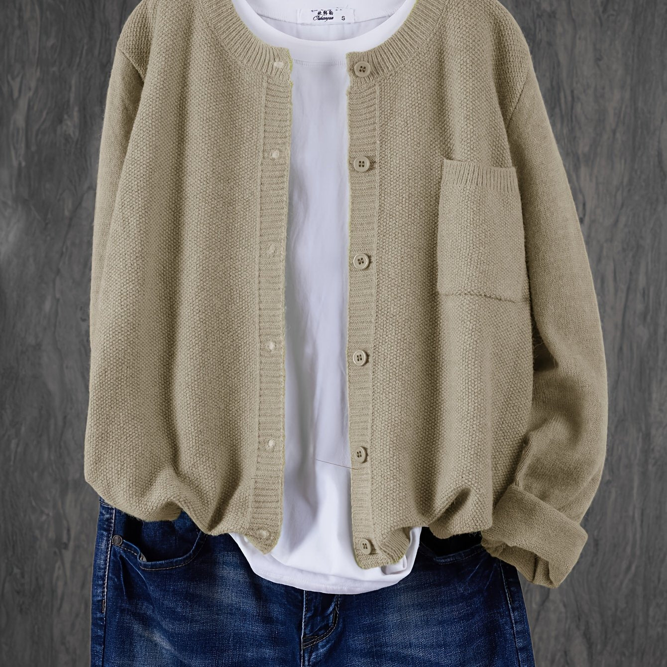 Women's Casual Button-Up Cardigan - Soft Stretchy Long Sleeve with Pockets, Solid Brown for Spring\u002FFall, Lightweight and Comfortable Casual Attire,