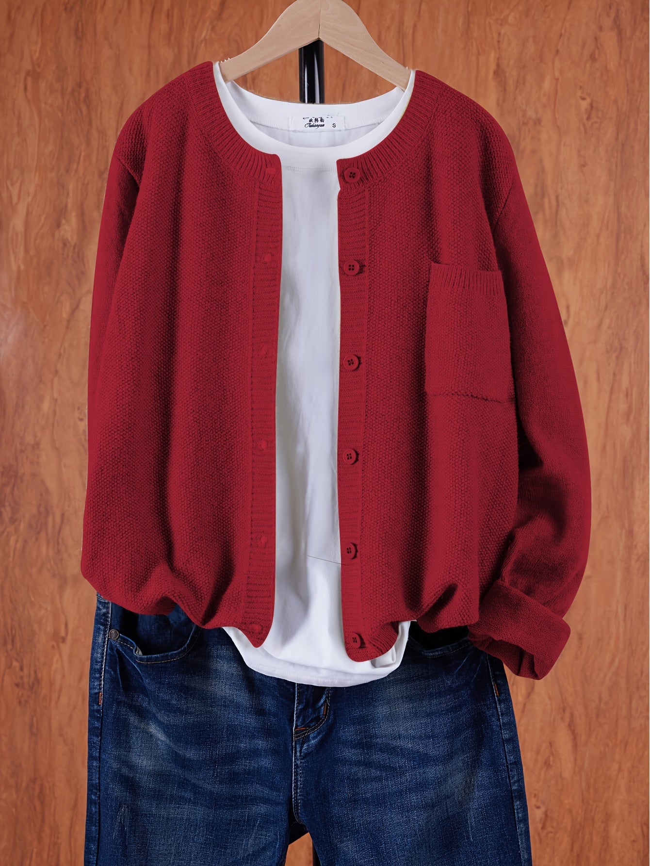 Women's Casual Button-Up Cardigan - Soft Stretchy Long Sleeve with Pockets, Solid Brown for Spring\u002FFall, Lightweight and Comfortable Casual Attire,