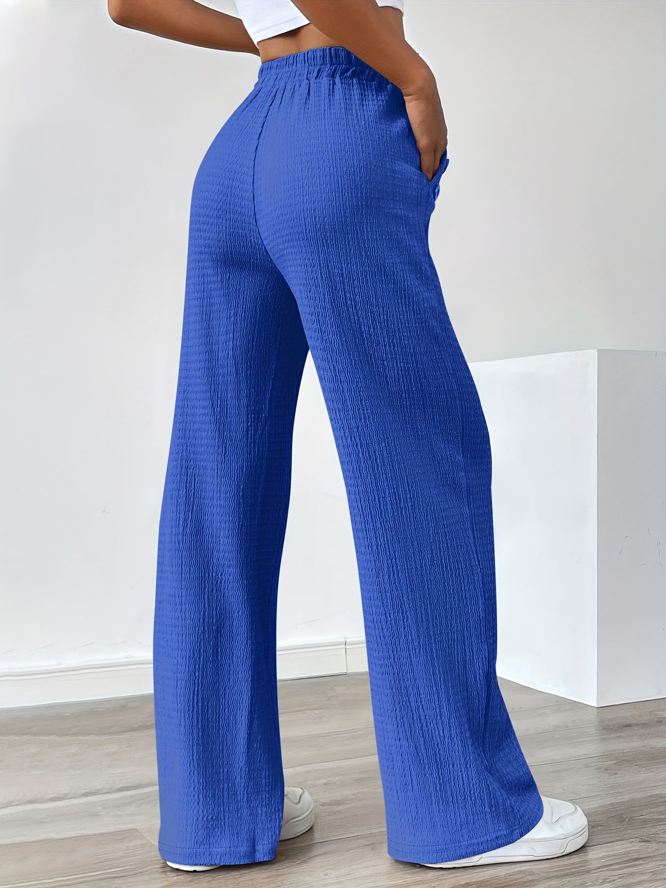 Women'S Casual Solid Color Pants with Faux Button Detail - Elastic Waistband, Drawstring, and Side Pockets, Lightweight Summer Trousers for Casual Attire