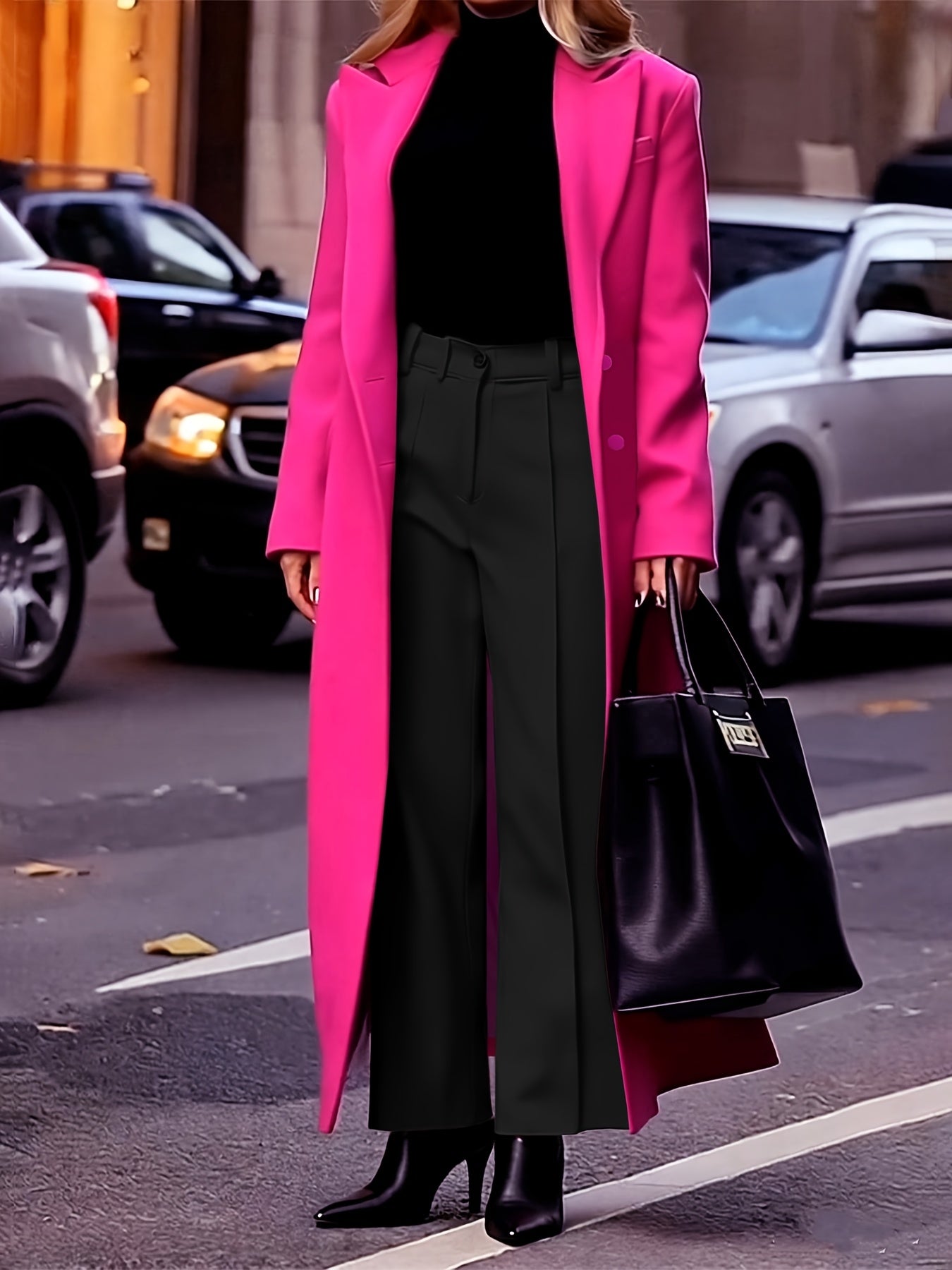Women'S Elegant Solid Color Mid-Length Trench Coat - Lightweight, Button-Up, Long Sleeve Outerwear for Spring & Fall,