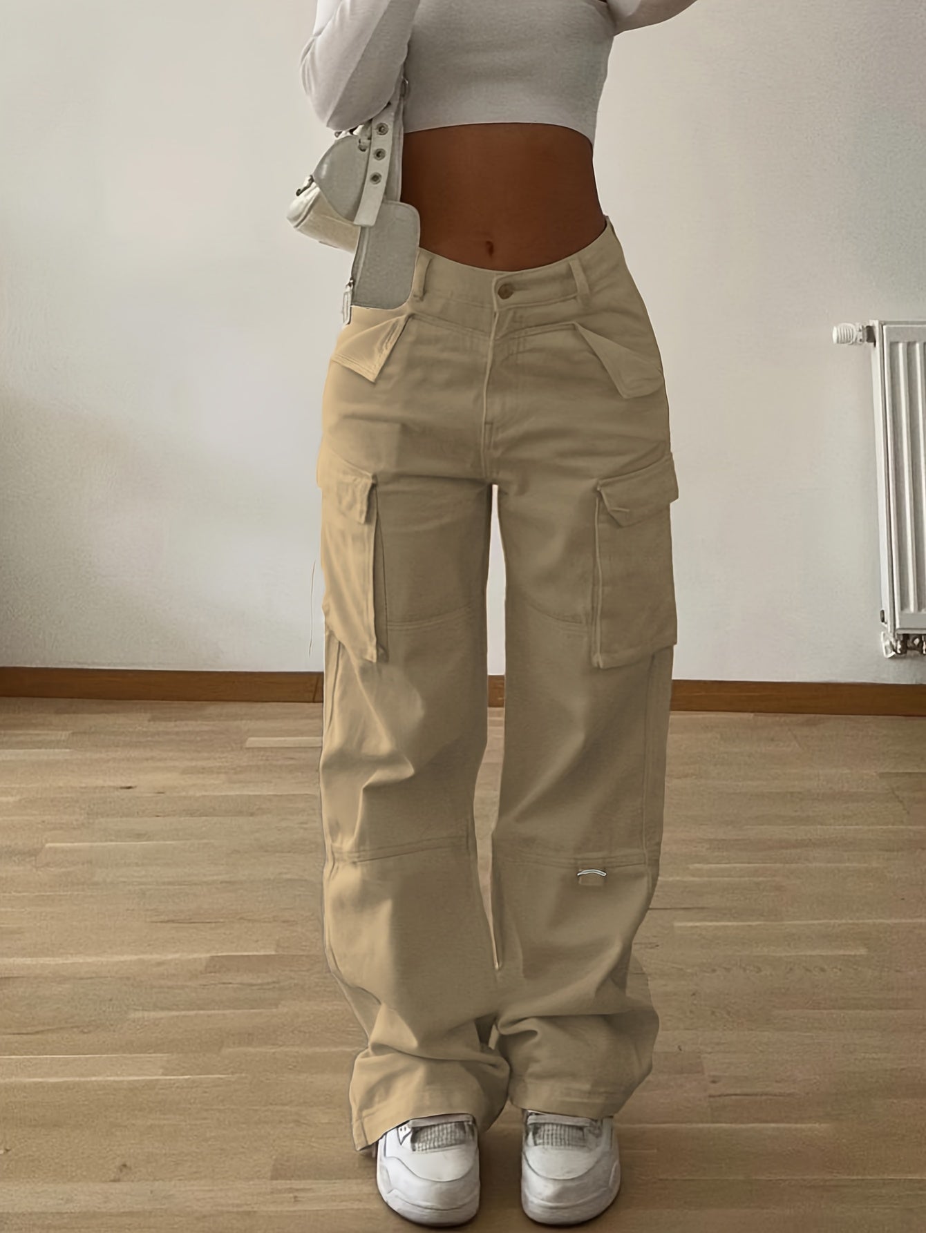 Women's Non-Stretch Cargo Pants with Multiple Utility Pockets - Structured Fit Work Pants for Everyday & Professional Outfits, Pink,
