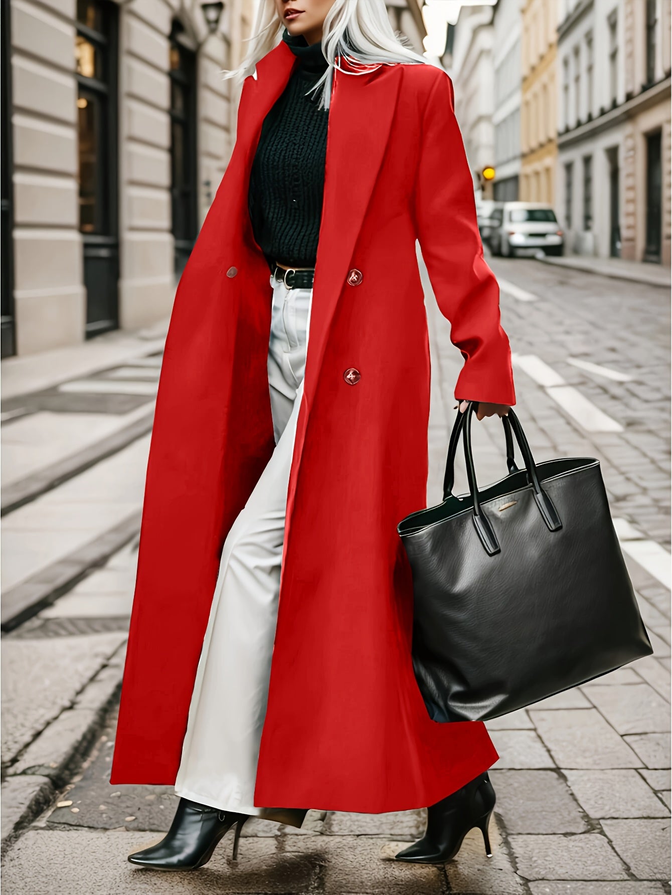 Women's Elegant Green Coat - Long Formal & Professional Outerwear, Machine Washable Winter Trench with Structured H-Silhouette for Office, Parties,