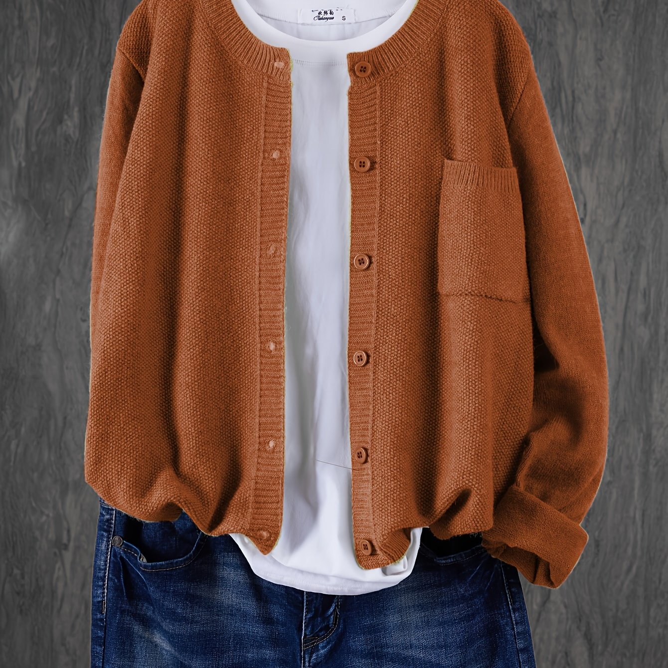 Women's Casual Button-Up Cardigan - Soft Stretchy Long Sleeve with Pockets, Solid Brown for Spring\u002FFall, Lightweight and Comfortable Casual Attire,