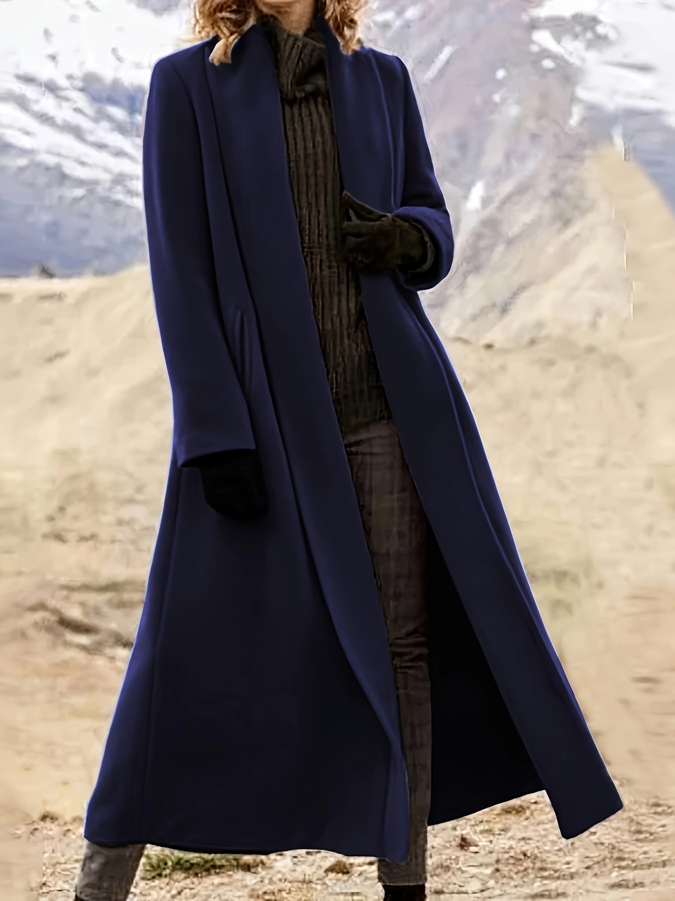 Women'S Plus Size Long Trench Coat - Casual Lapel Collar, Solid Color, Non-Stretch Fabric, Ideal for Spring\u002FFall,