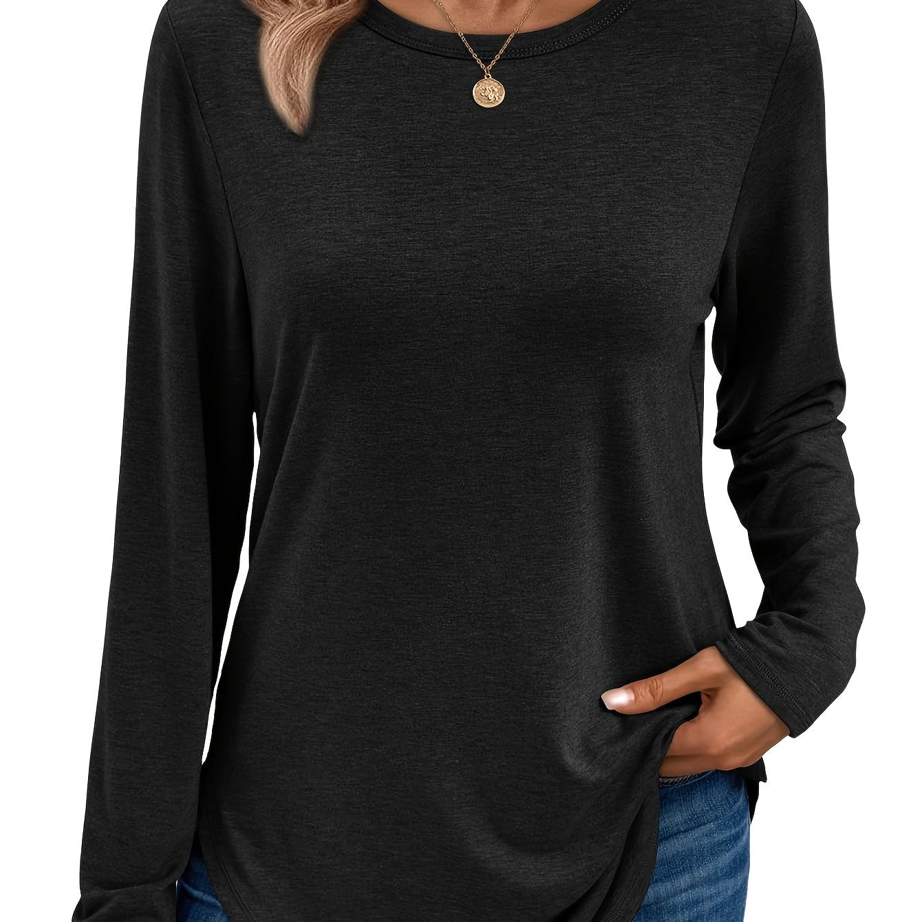 Women's Long Sleeve Round Neck Shirt Cute Casual Basic T