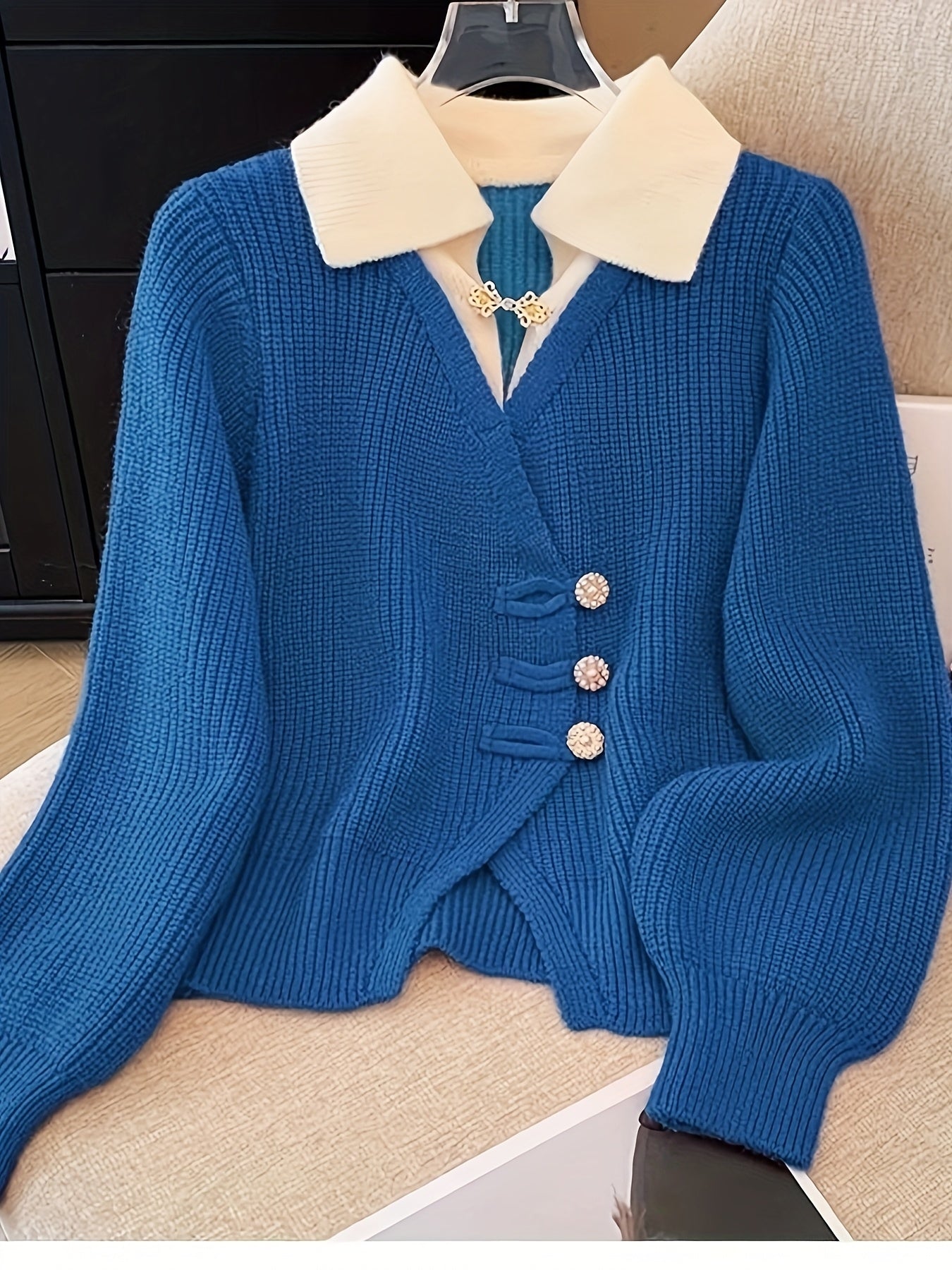 Women'S Elegant Beige Cardigan with Ribbed Detail - Light Luxury, Warm & Stylish Open Sweater for Fall and Winter,